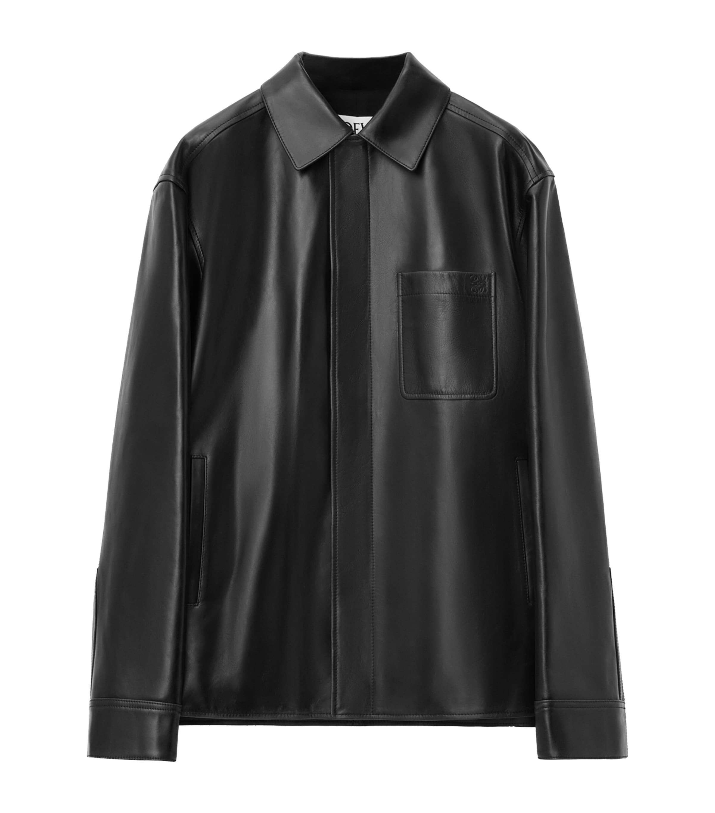 Loewe Anagram Leather Zip-up Overshirt In Black