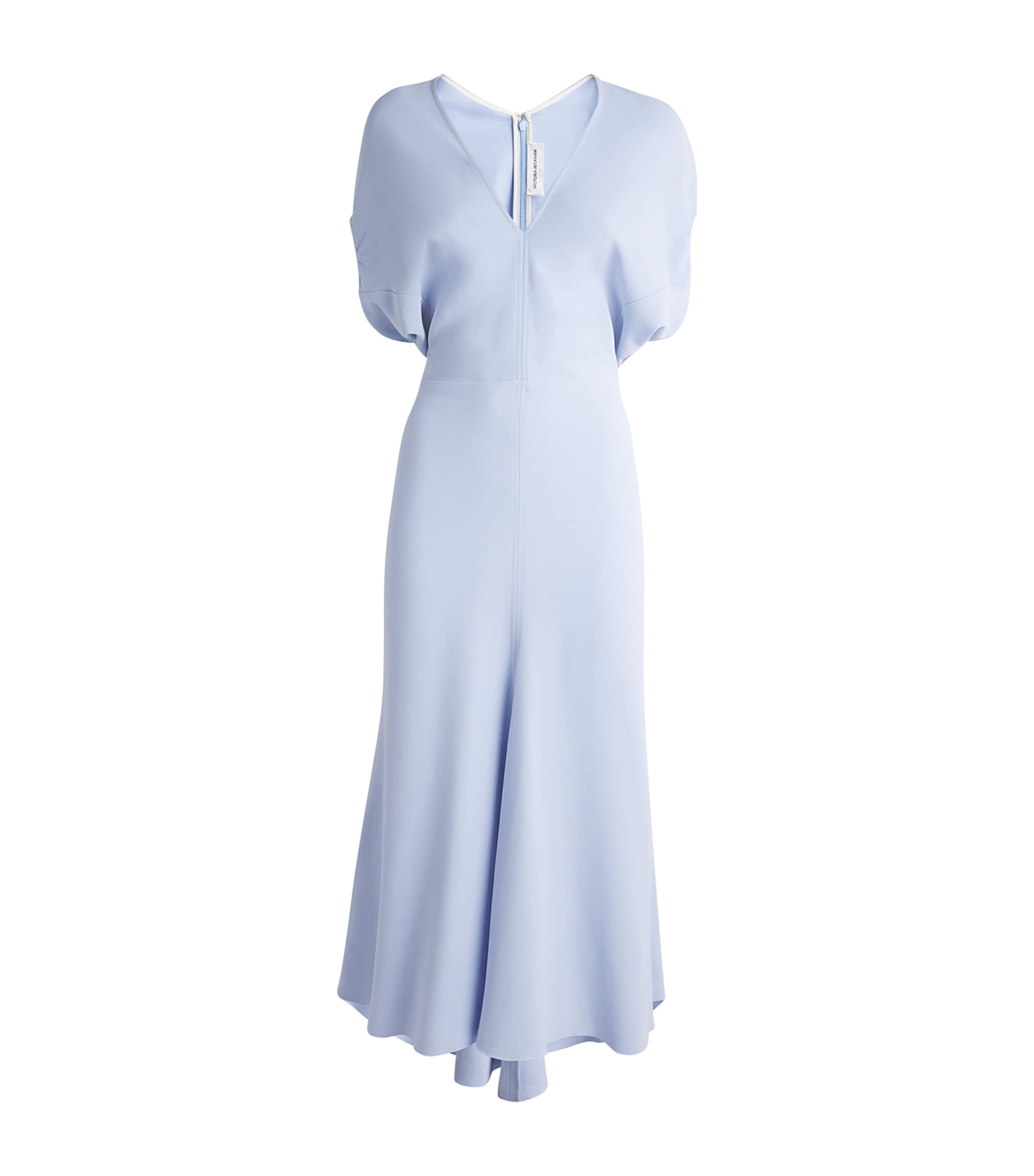 Victoria Beckham Womens V-Neck Edith Midi Dress Cloud Blue Image 1