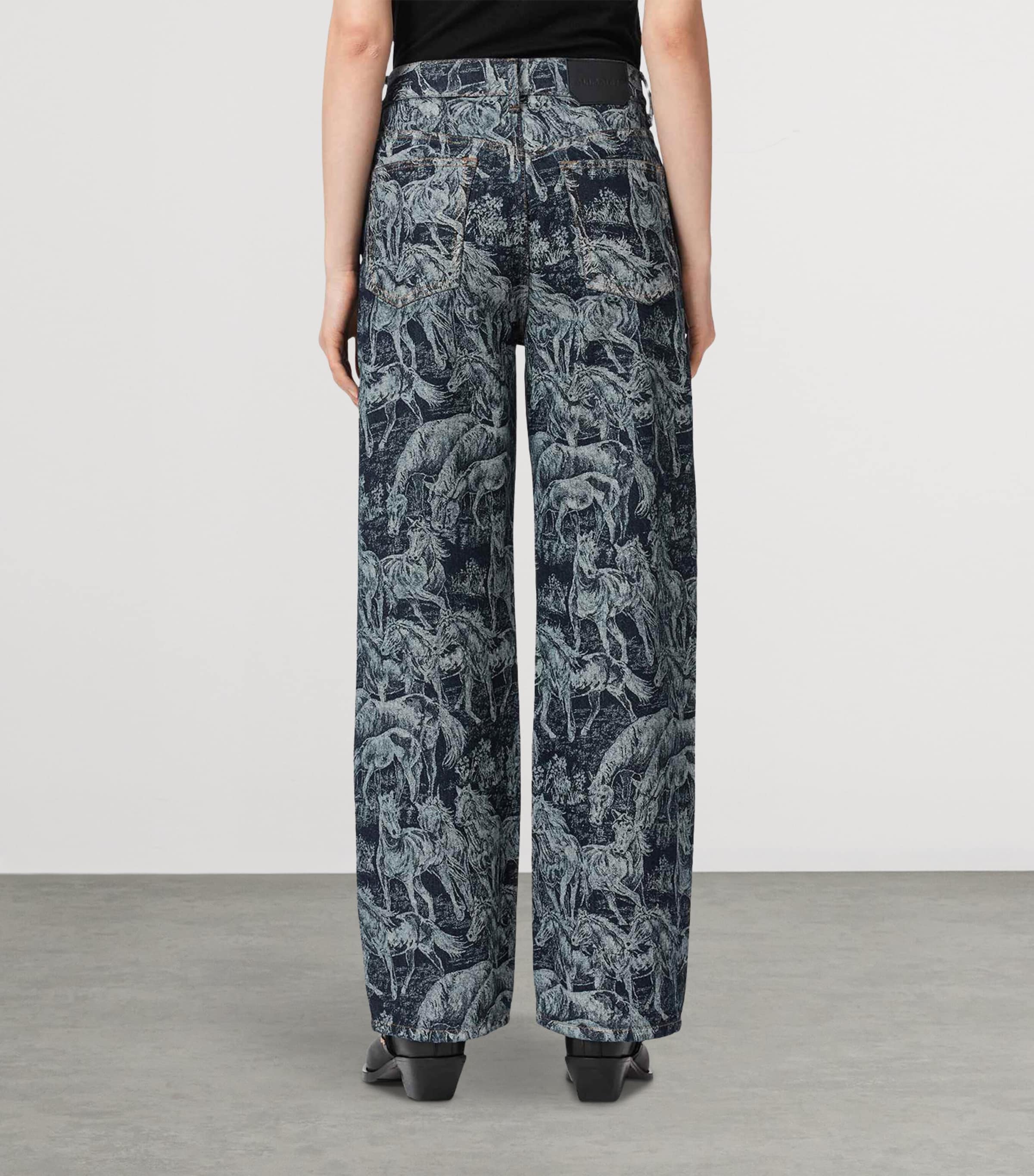 AllSaints Womens Blake Mid-Rise Wide-Leg Jeans Printed Indigo Image 4