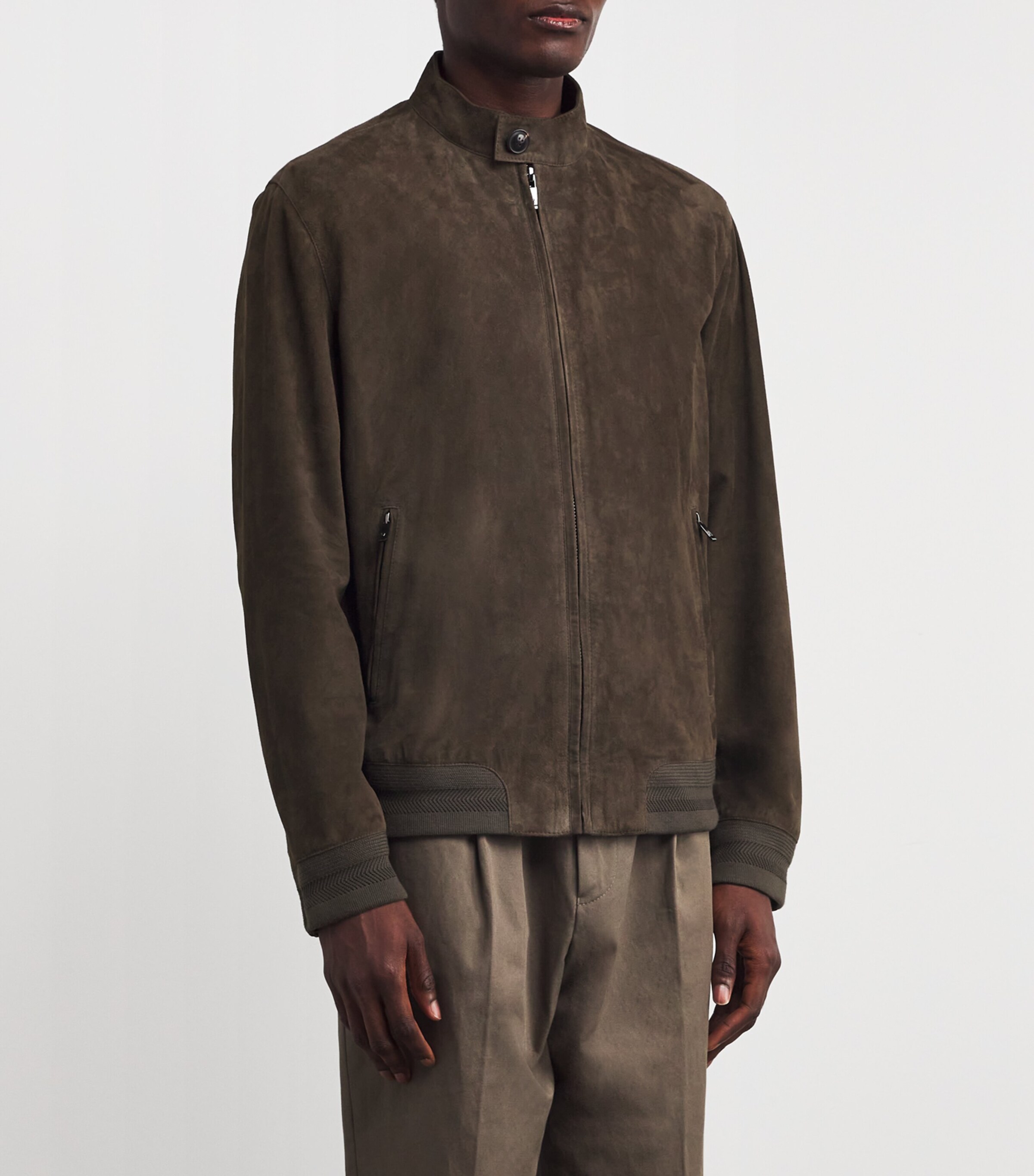 Pal Zileri Mens Suede Bomber Jacket Green Image 3