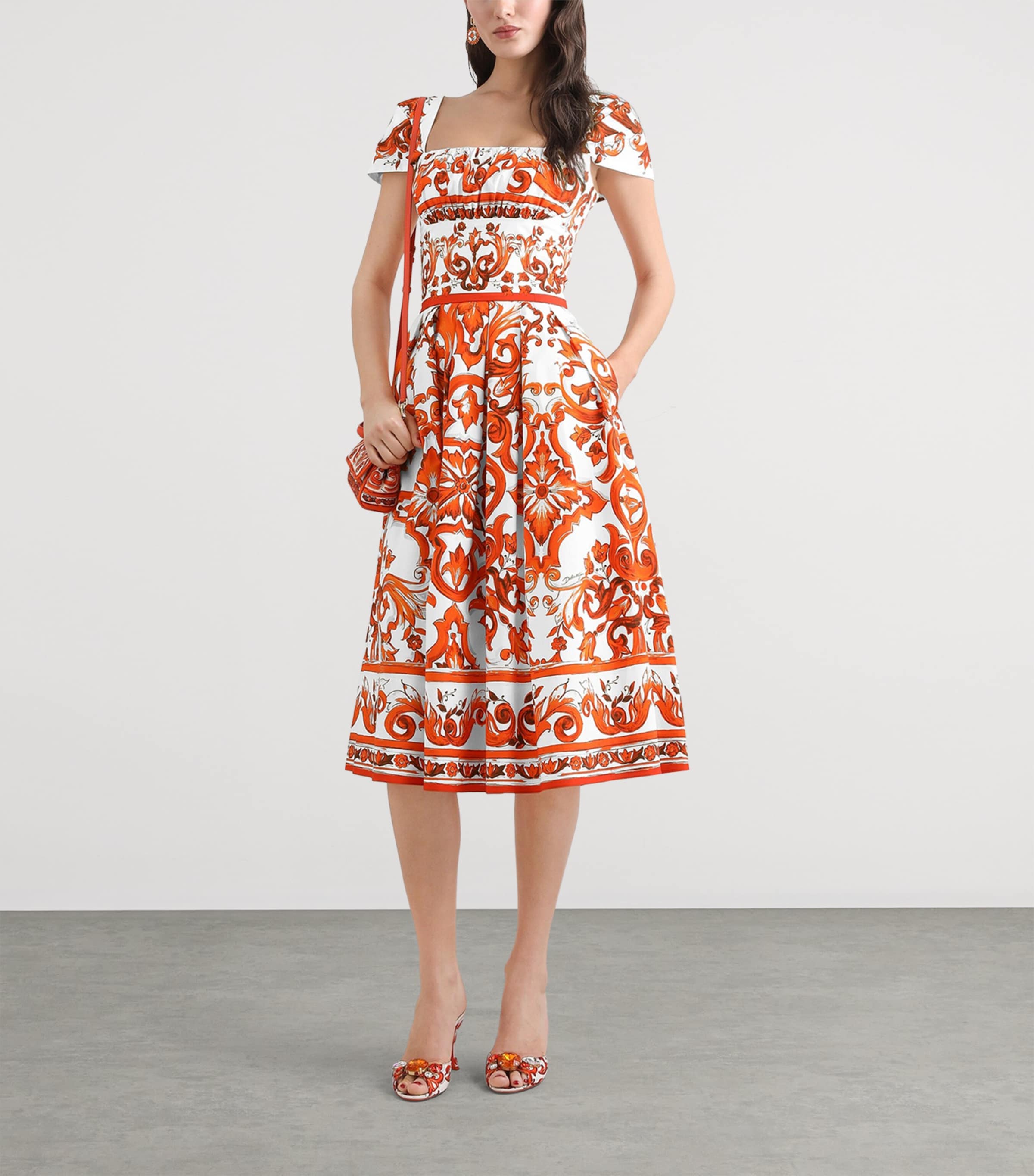 Dolce&Gabbana Womens Cotton Majolica Print Midi Dress Combined Colou Image 2