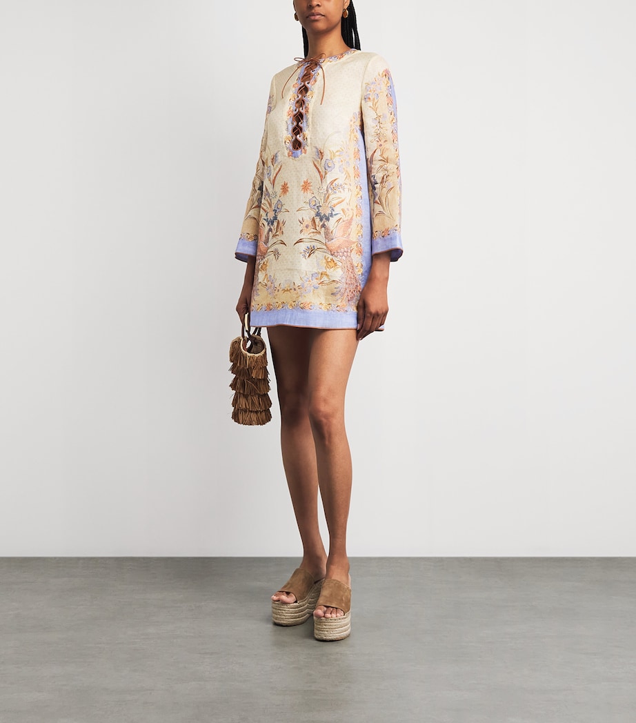 Zimmermann Womens Linen Indra Mini Tunic Dress Biscuit Scarf Floral Image 2