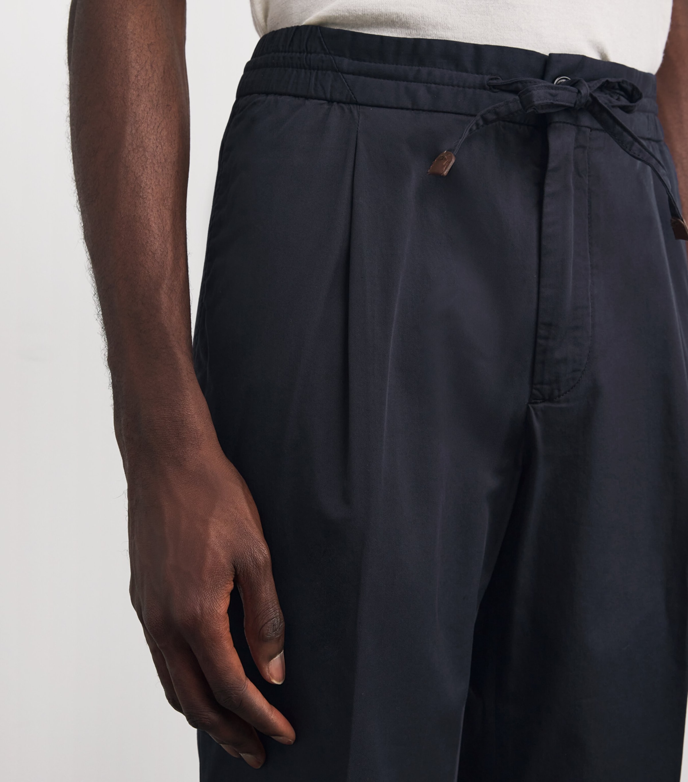 Cotton-Blend Drawstring Tailored Trousers 821 BLU SCURO Image 6