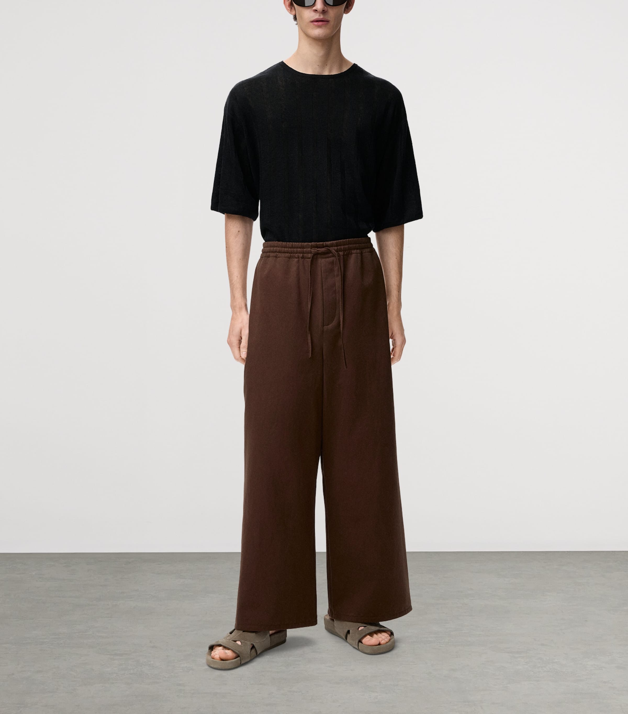 LOEWE Mens x Paula's Ibiza Cotton Satin Drawstring Trousers Chocolate Brown Image 2