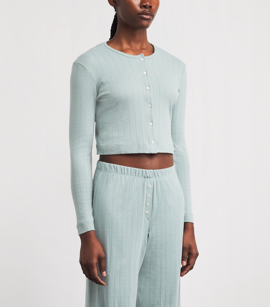 LESET Womens Cotton Pointelle Lounge Cardigan Eucalyptus Image 4