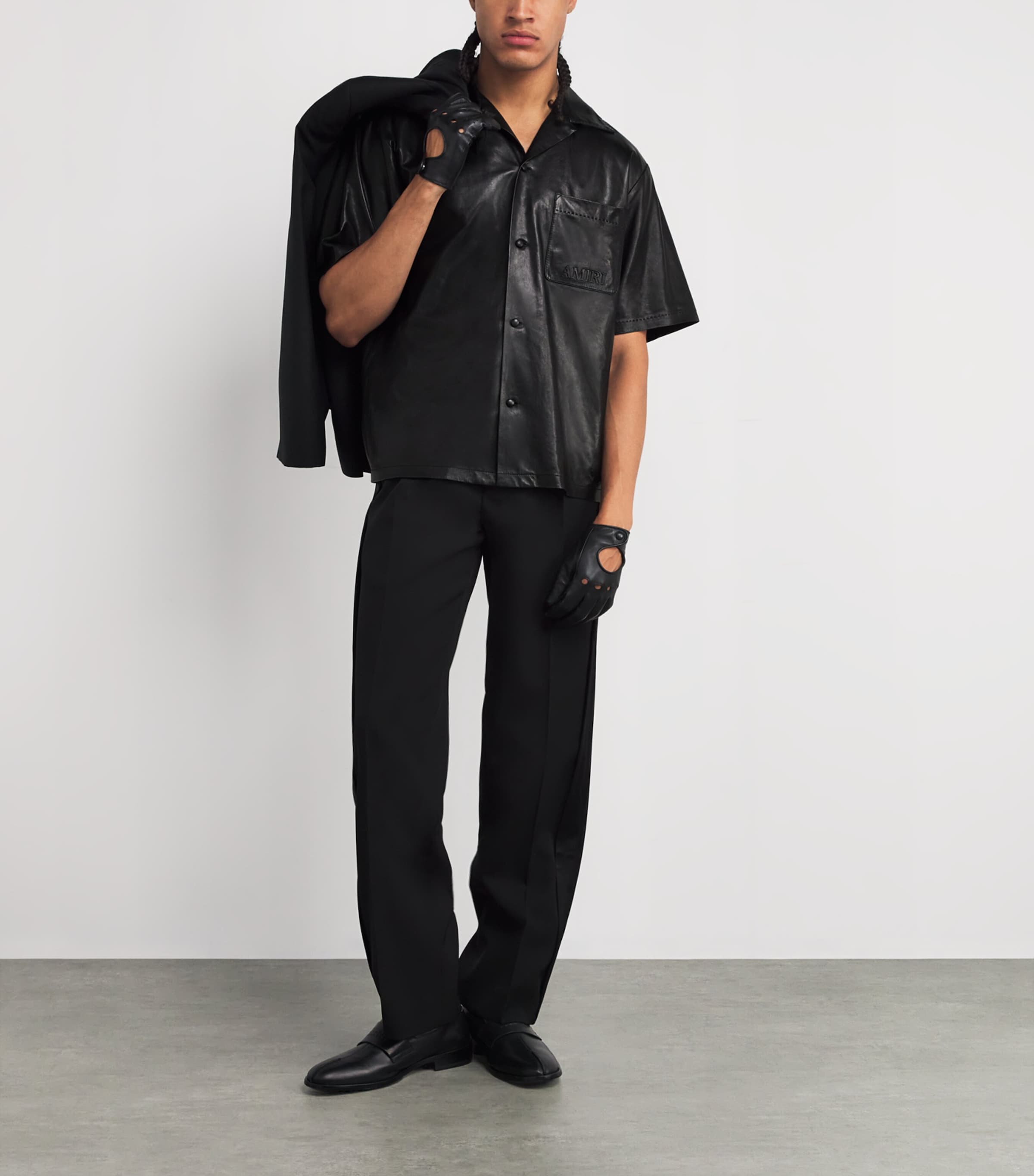 AMIRI レザーシャツ AMIRI Short-Sleeve Logo Leather Shirt | Harrods UK