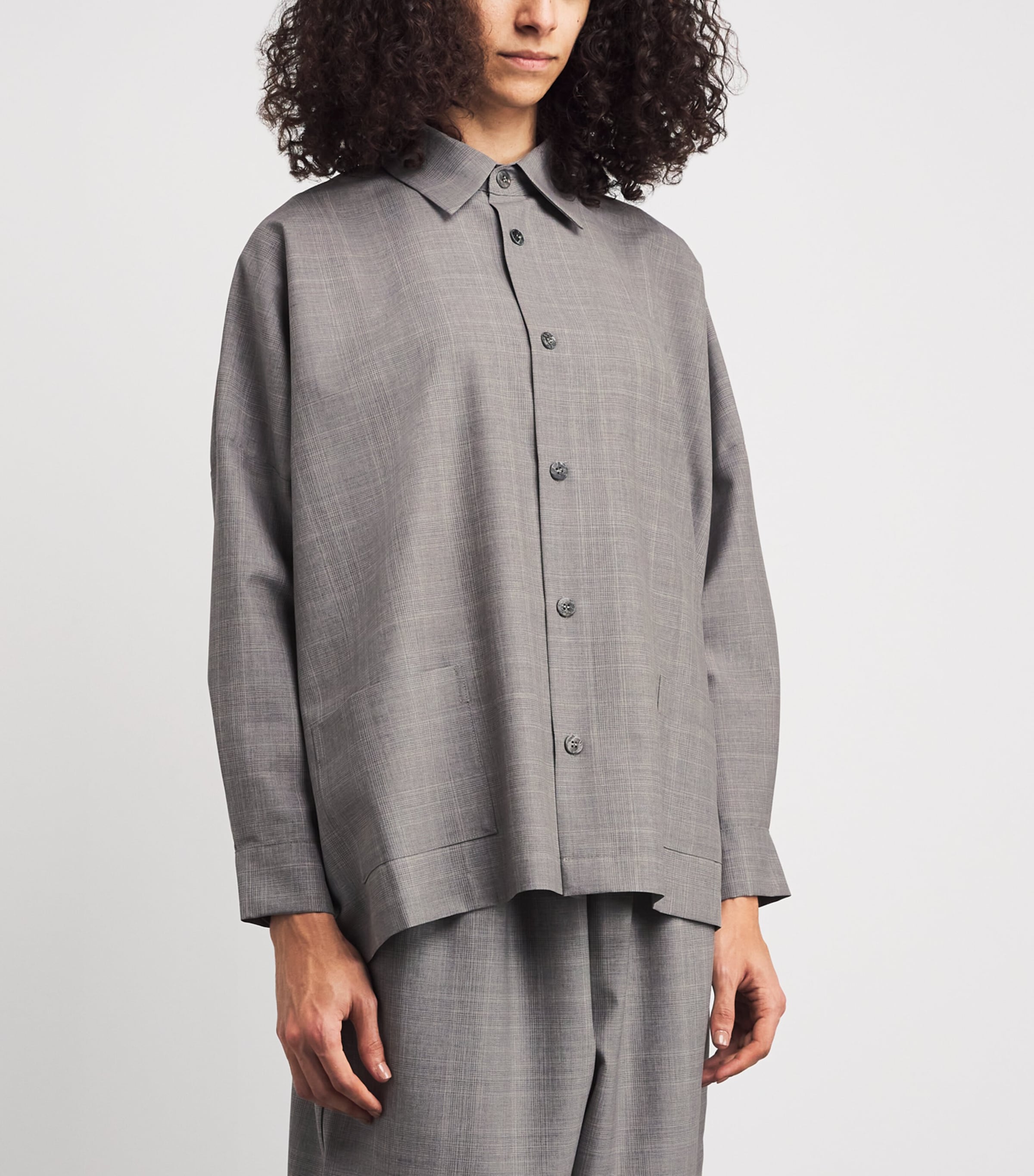 Virgin Wool Wide A-Line Shirt Jacket GREY Image 3