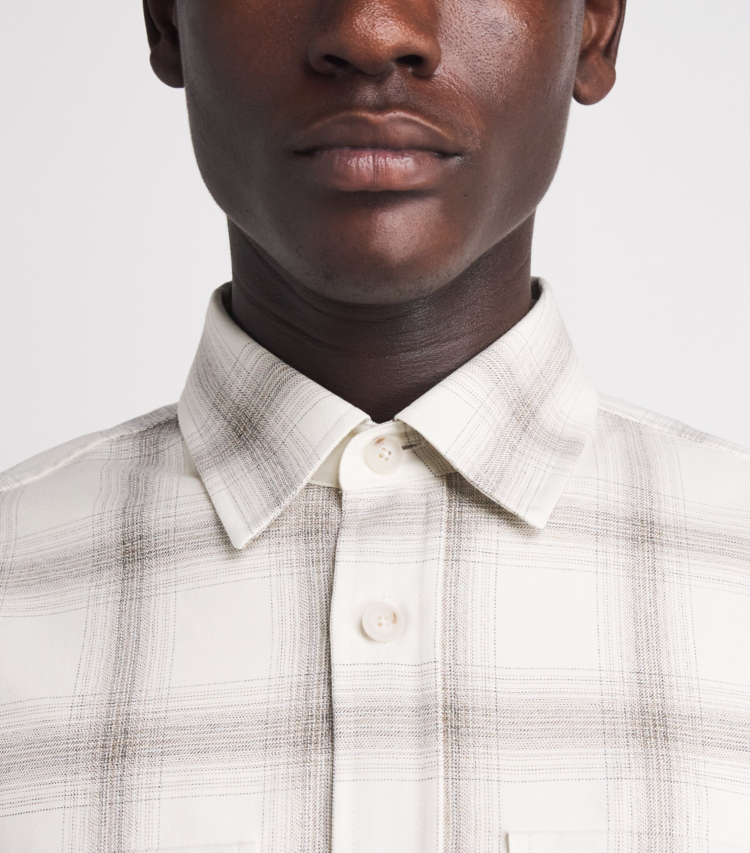 BOSS Mens Virgin Wool-Cotton Check Shirt Open White Image 3