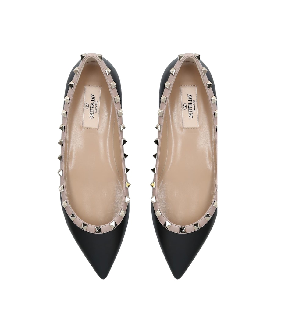 Valentino Garavani Valentino Garavani Leather Rockstud Flats Black Image 4