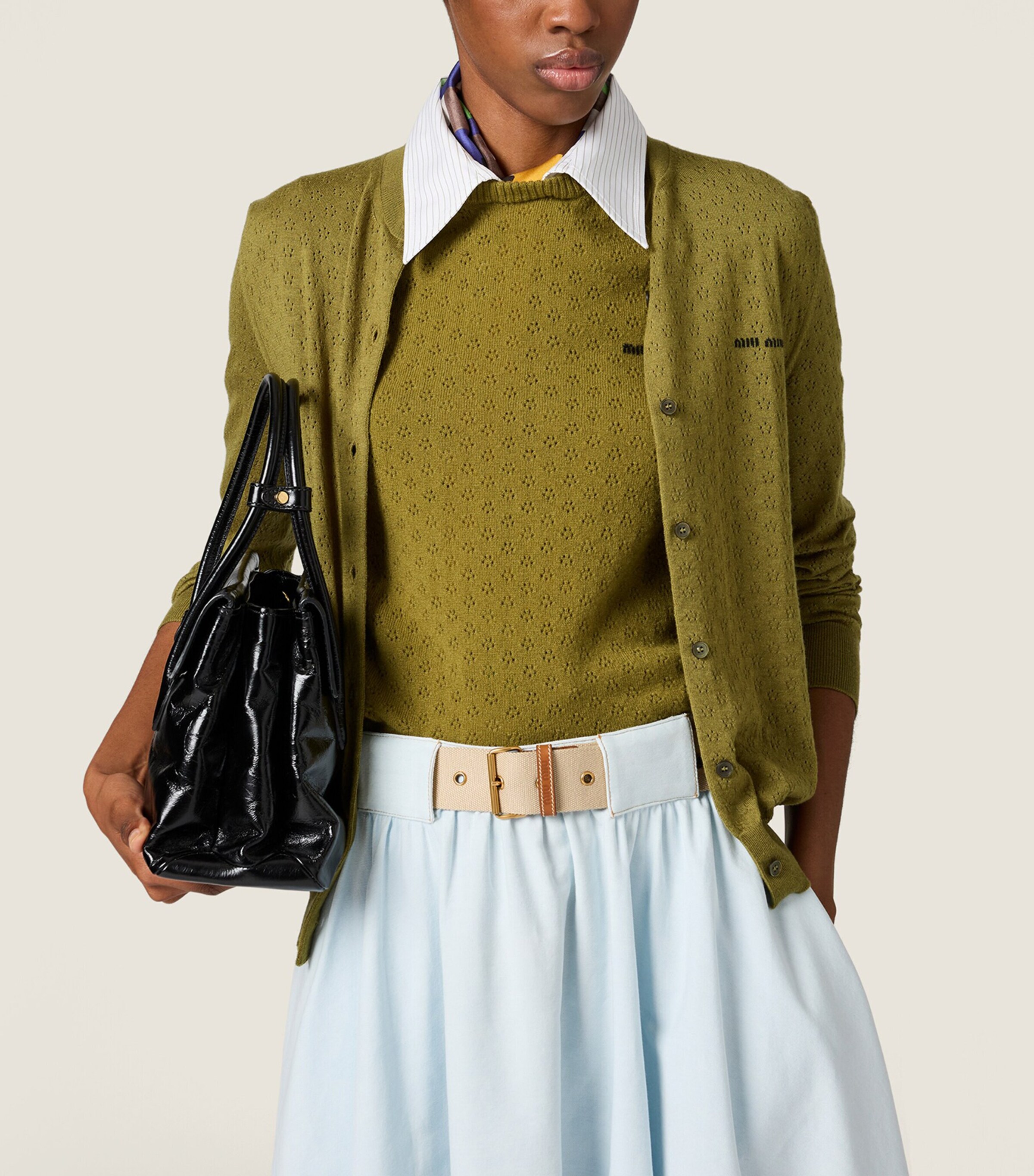 Miu Miu Womens Cashmere-Silk Pointelle Cardigan Image 5