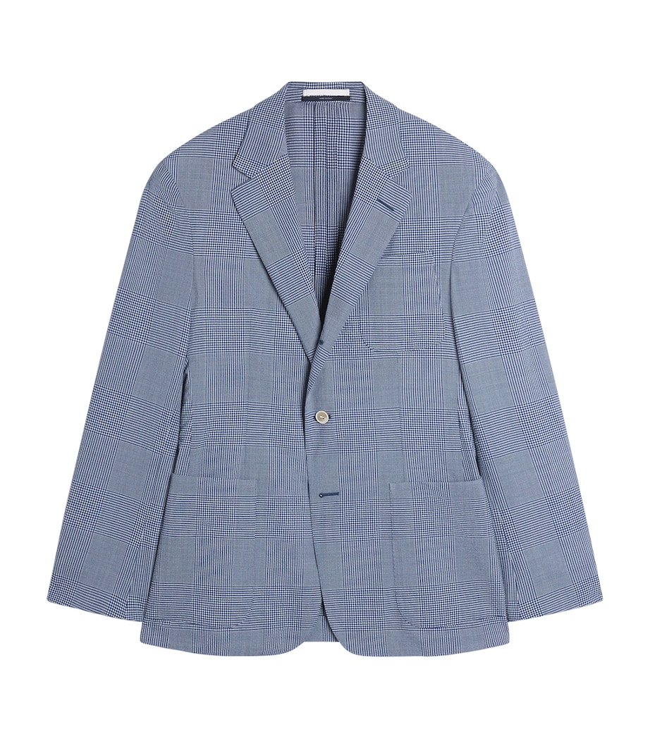 Dunhill Mens Wool-Silk Check Cavendish Blazer Blue White Image 1
