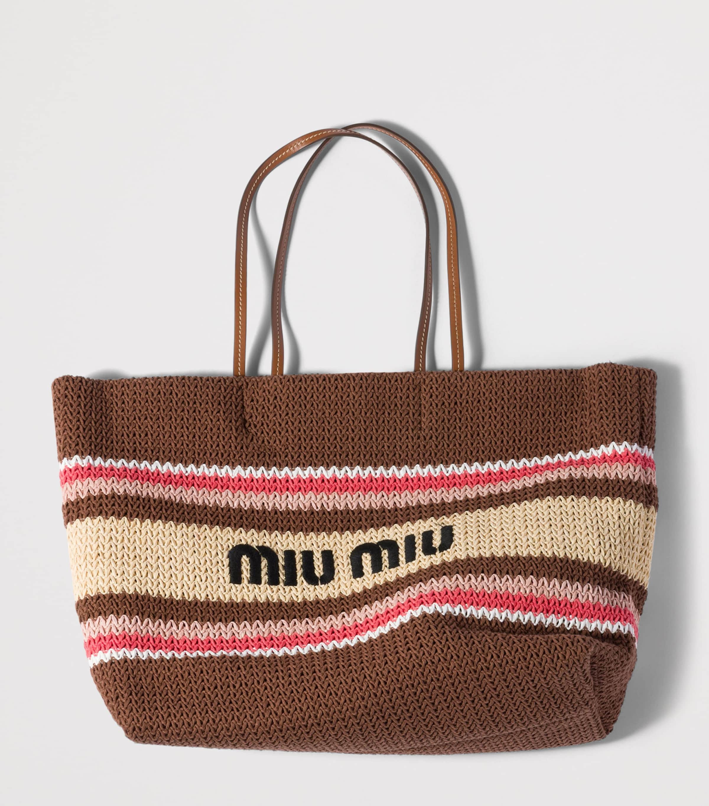 Miu Miu Woven Stripe Tote Bag Brown Image 5