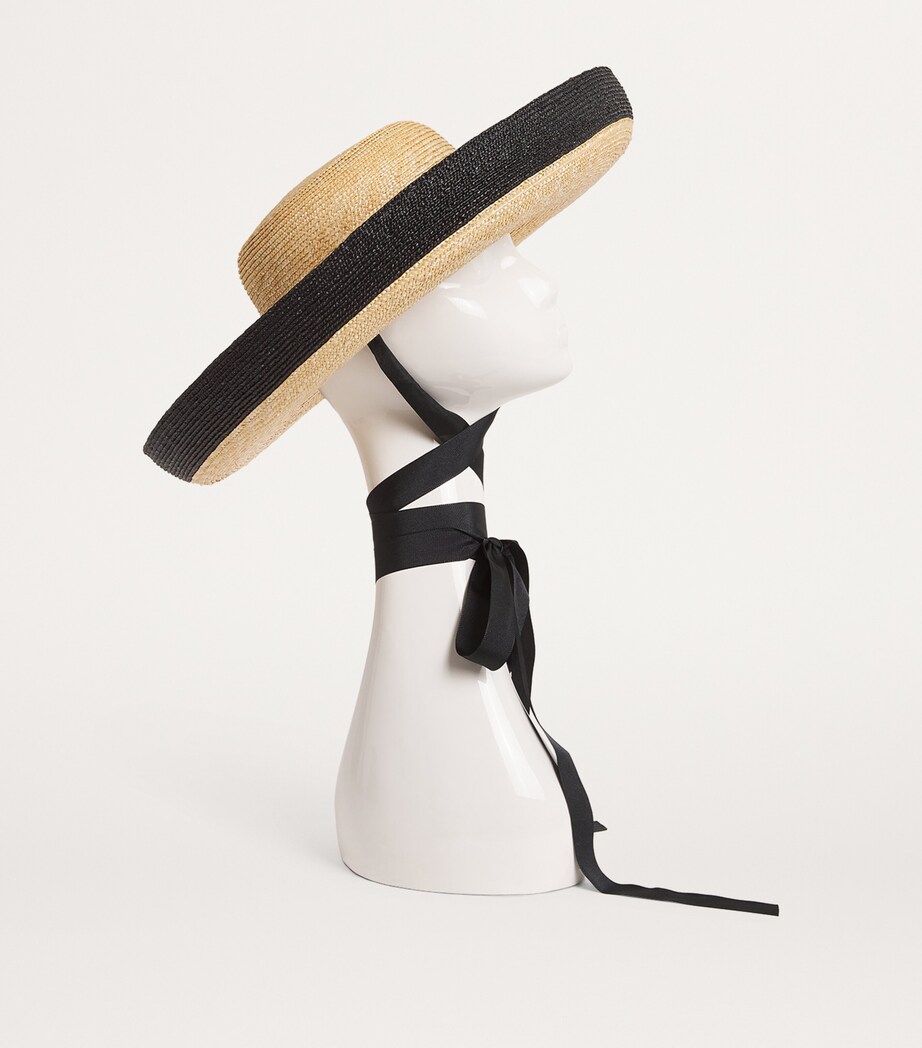 Straw Ribbon Hat BEIGE AND BLACK Image 2