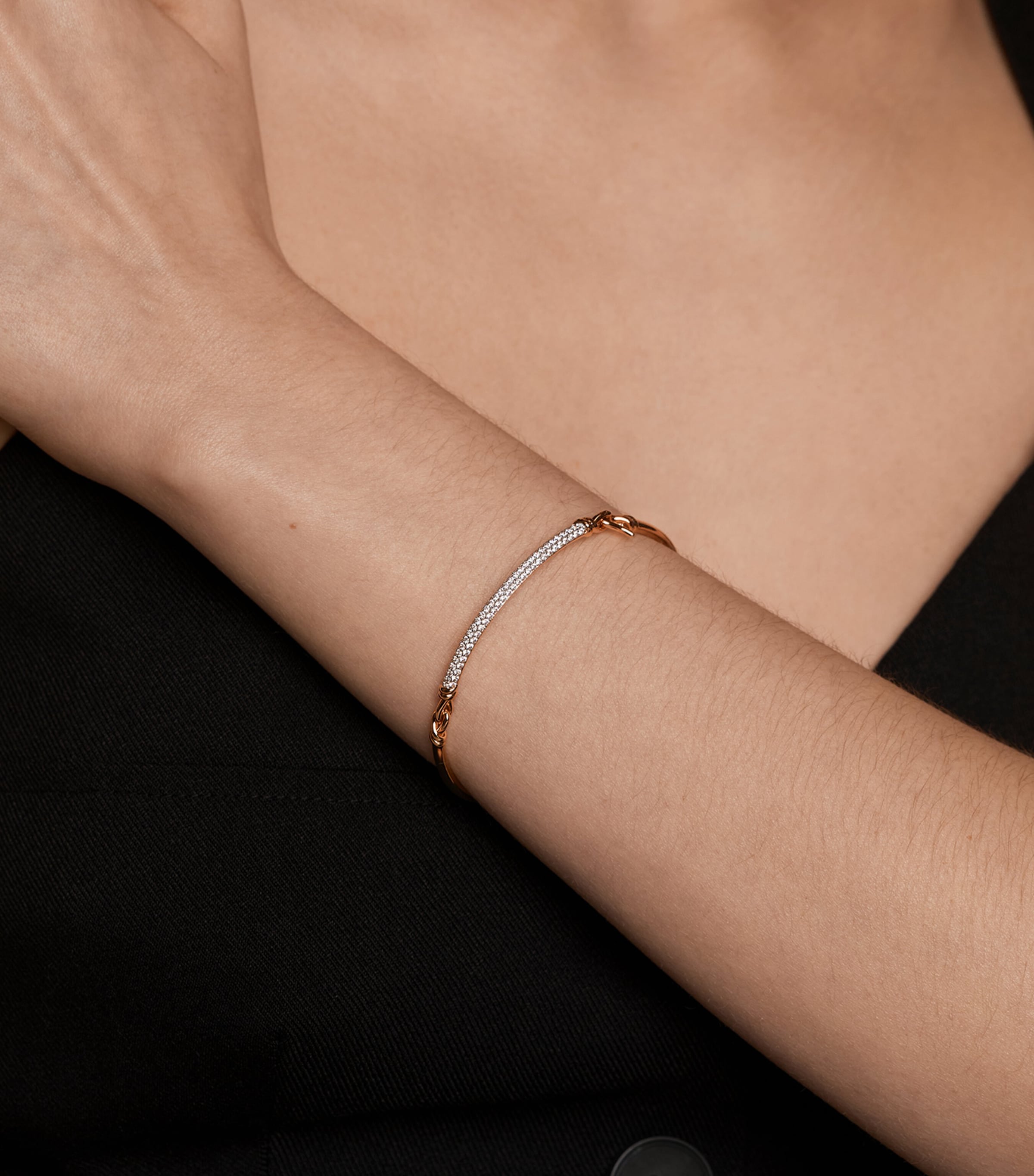 Astrid & Miyu Gold-Plated Pavé Knot Bangle Gold Image 2