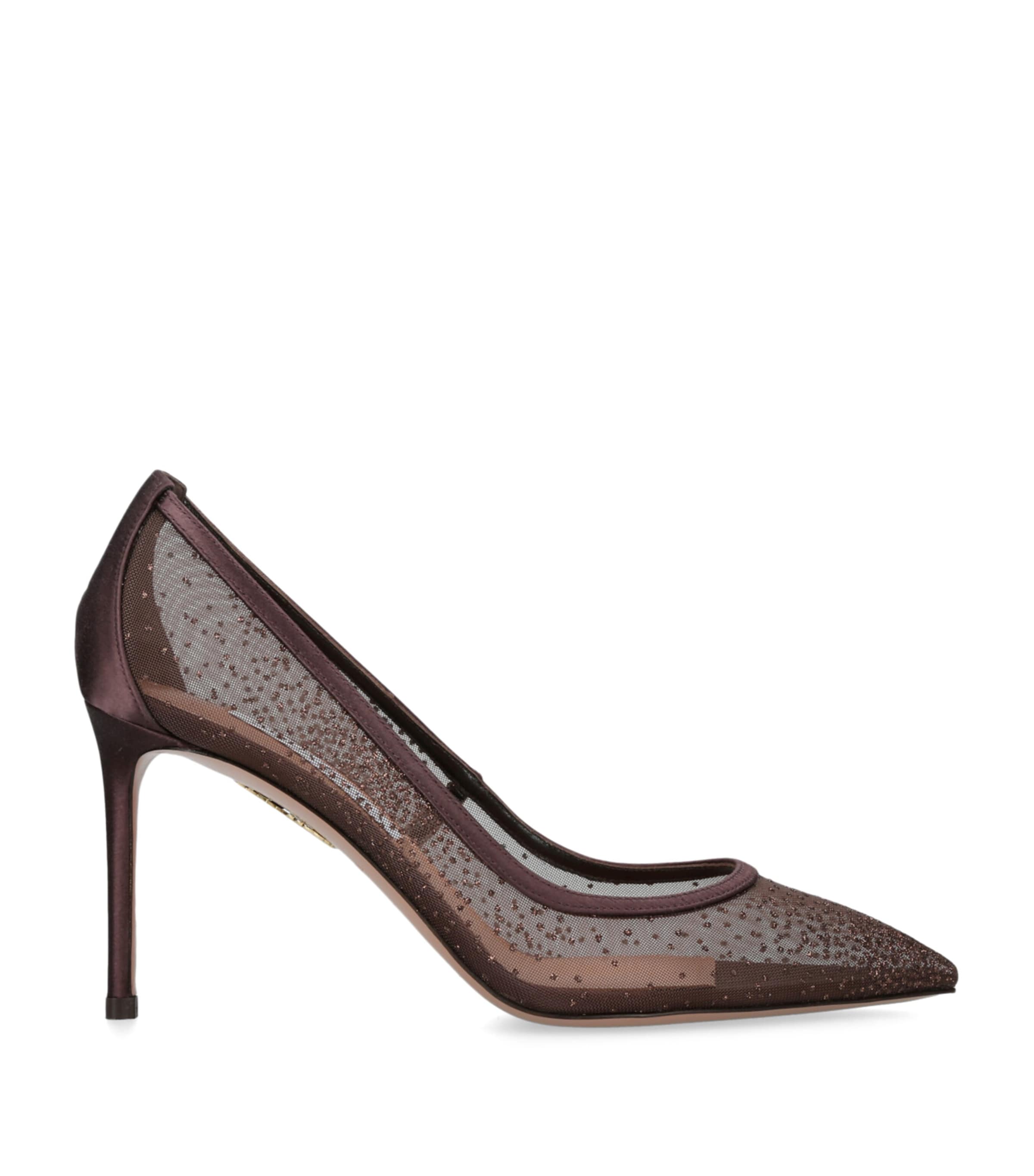 Aquazzura Embellished Mesh Pumps 85 Dark Brown Image 1