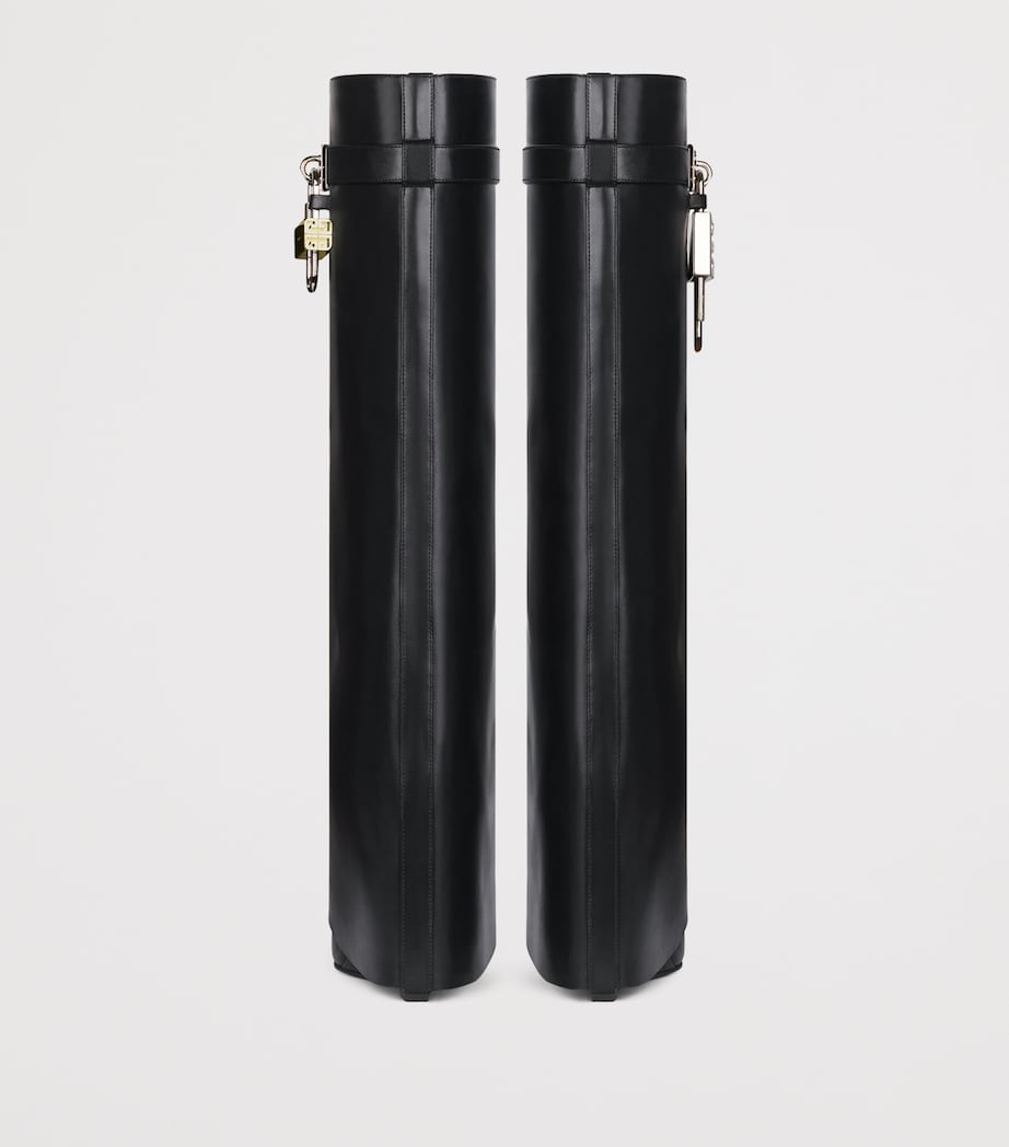 Leather Shark Lock Knee-High Boots 90 BLACK Image 5