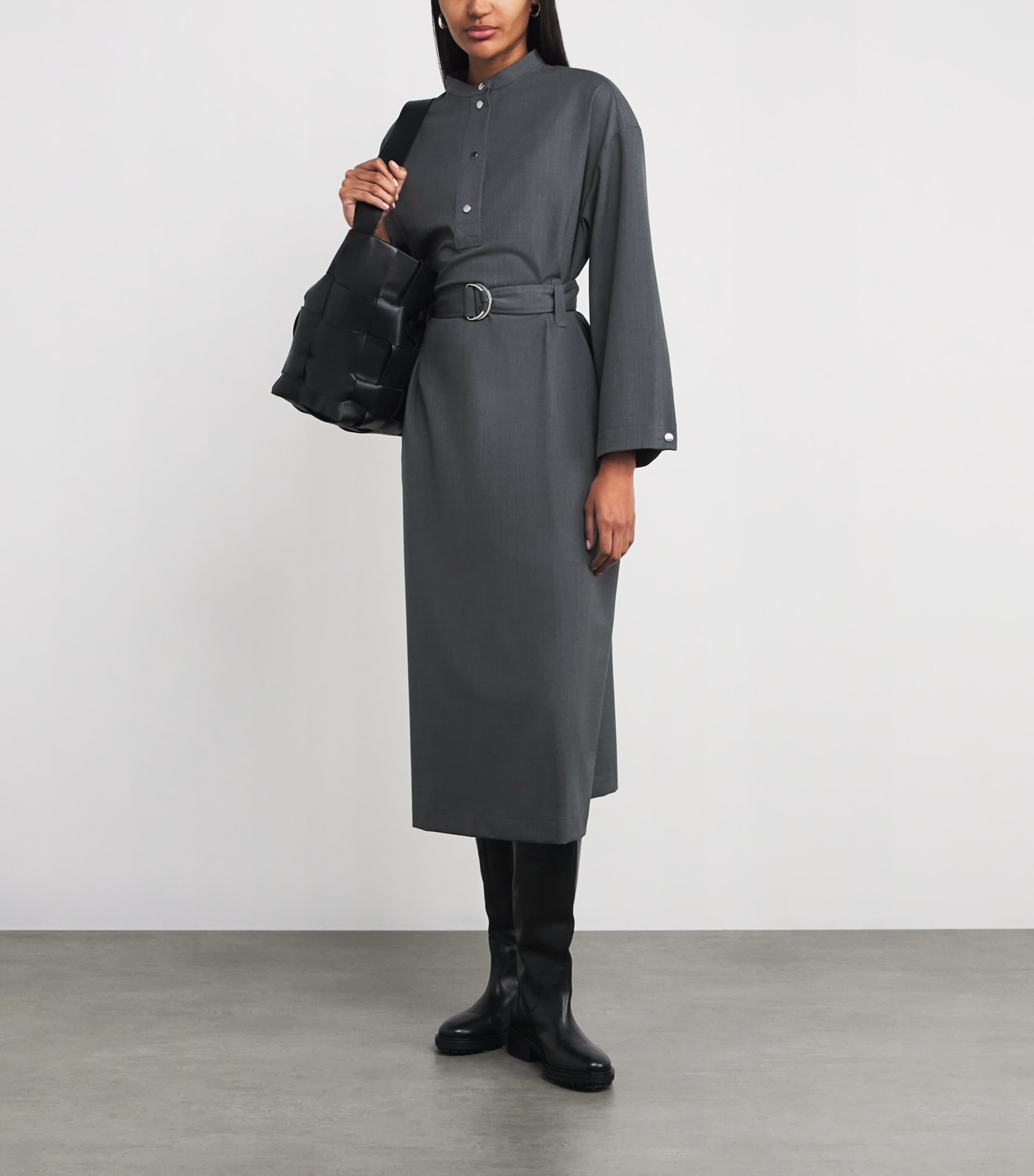 Wool-Blend Tailored Midi Dress MELANGE GREY Image 2