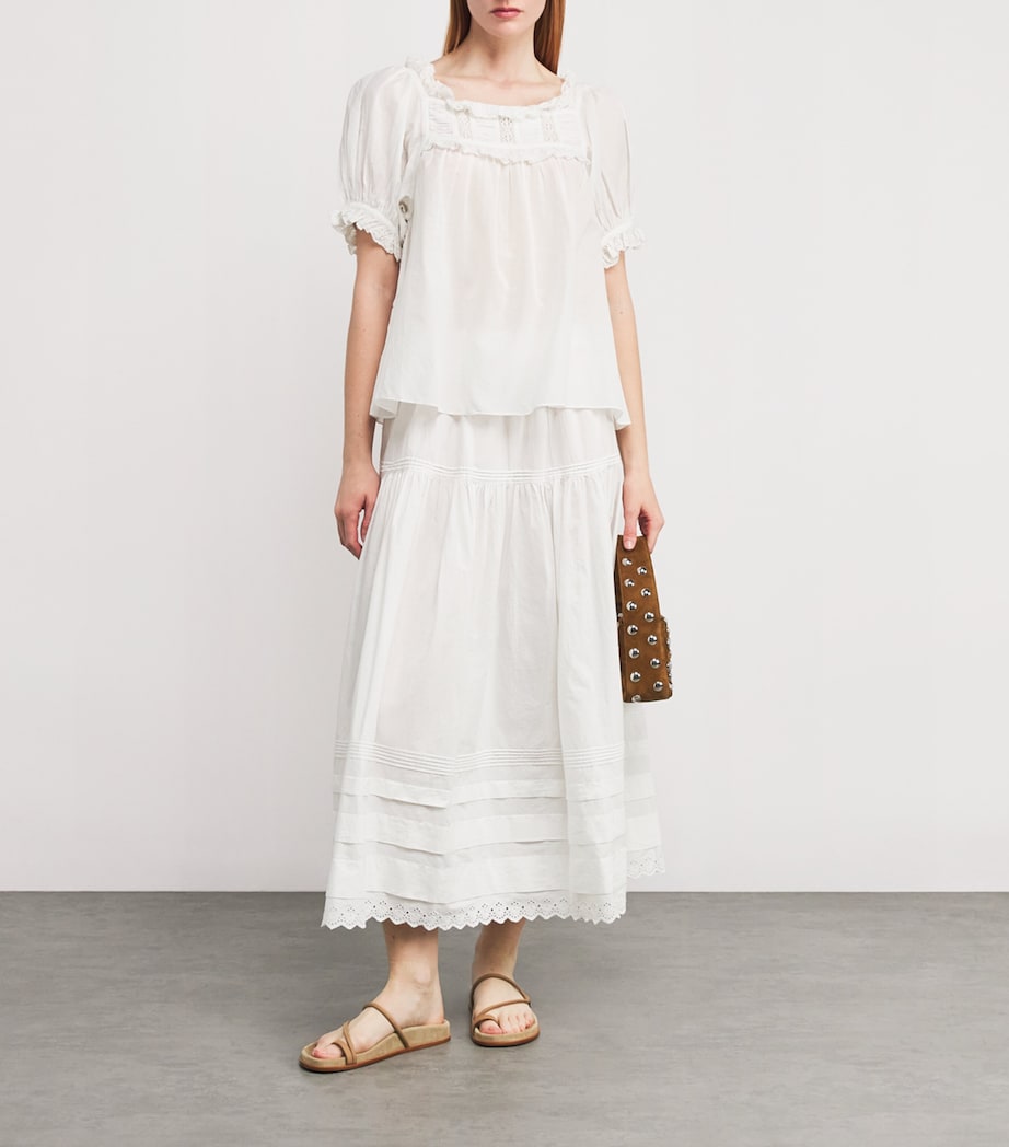 DÔEN Womens Organic Cotton Sebastiane Midi Skirt Powder Image 2