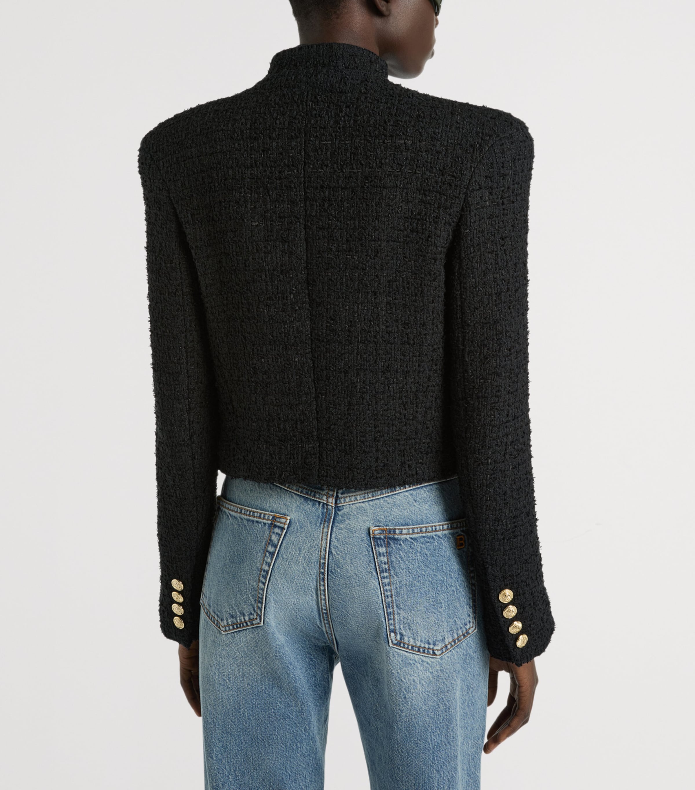 Balmain Womens Tweed Officer Jacket Noir Image 5