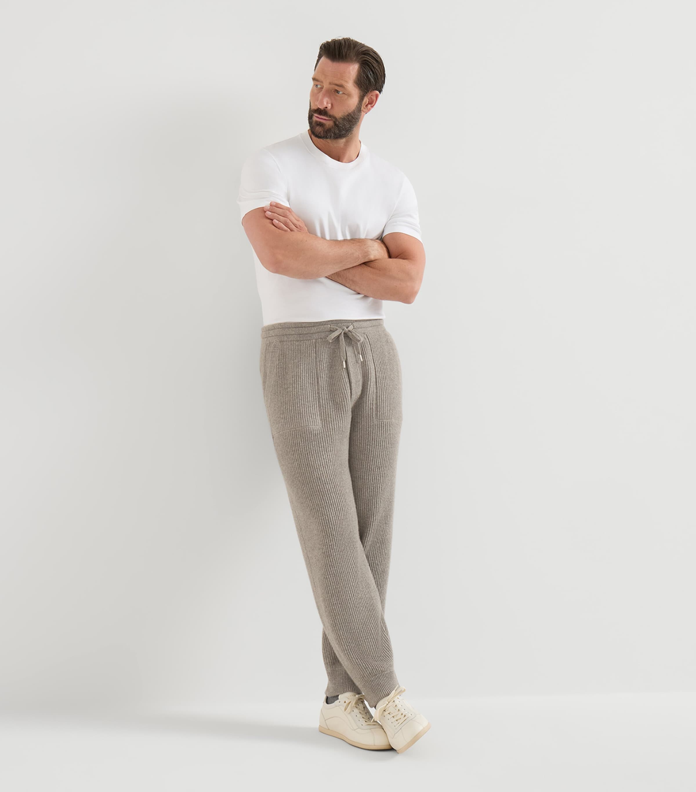 Brunello Cucinelli Mens Cashmere Rib-Knit Sweatpants Image 4