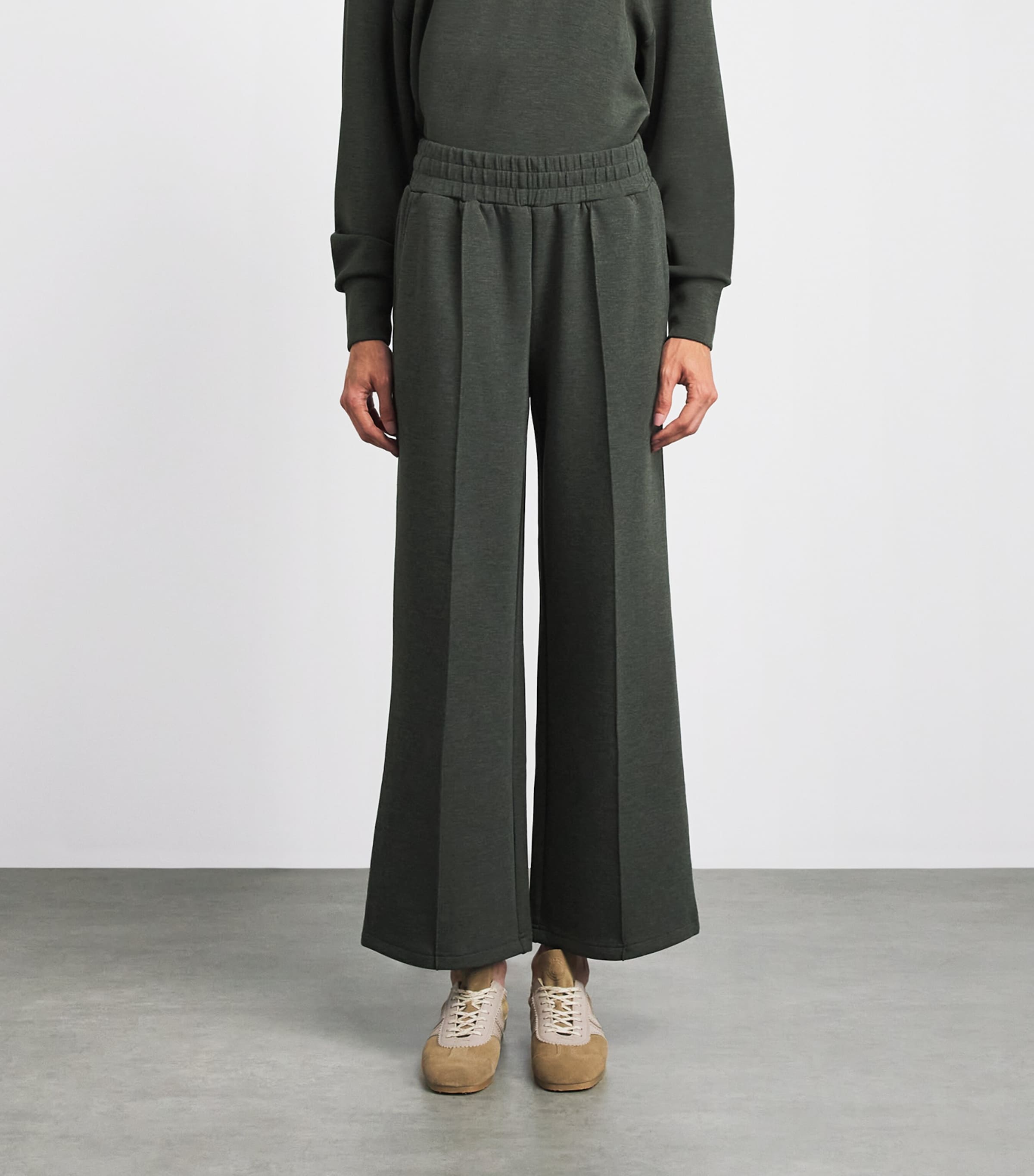 Varley Womens DoubleSoft Wide-Leg Sweatpants Olive Marl Image 4