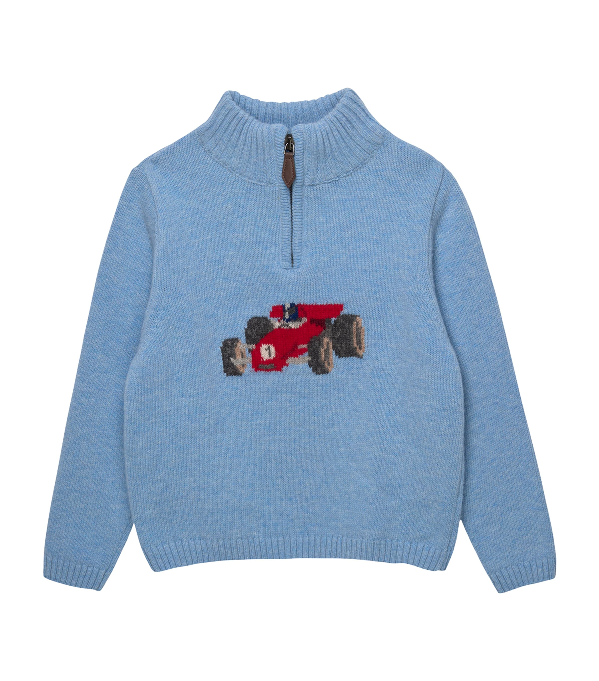 Trotters Wool-blend Charles Half-zip Sweater In Blue