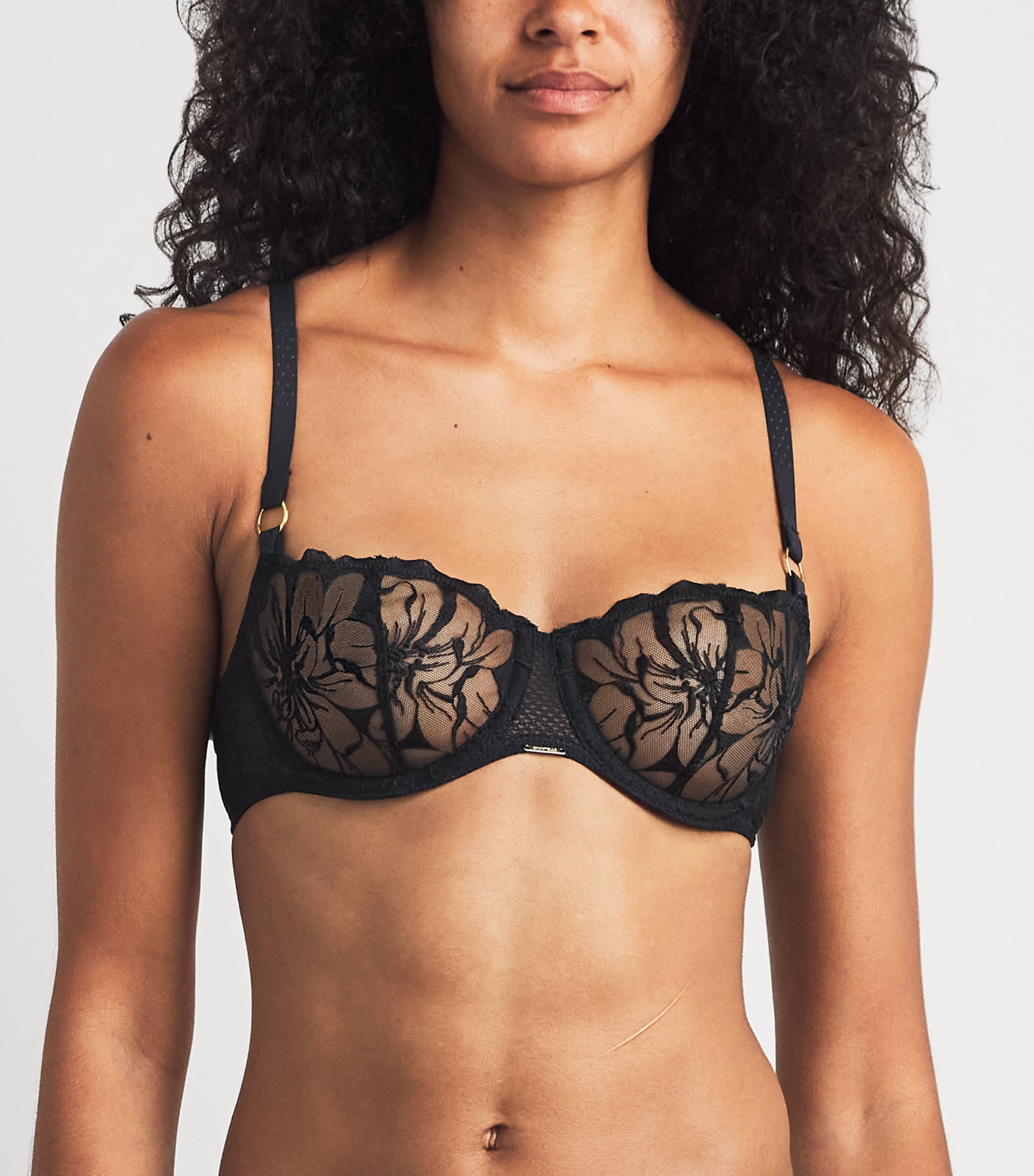 Chantelle Womens Embroidered Fleurs Balconette Bra Black Image 2