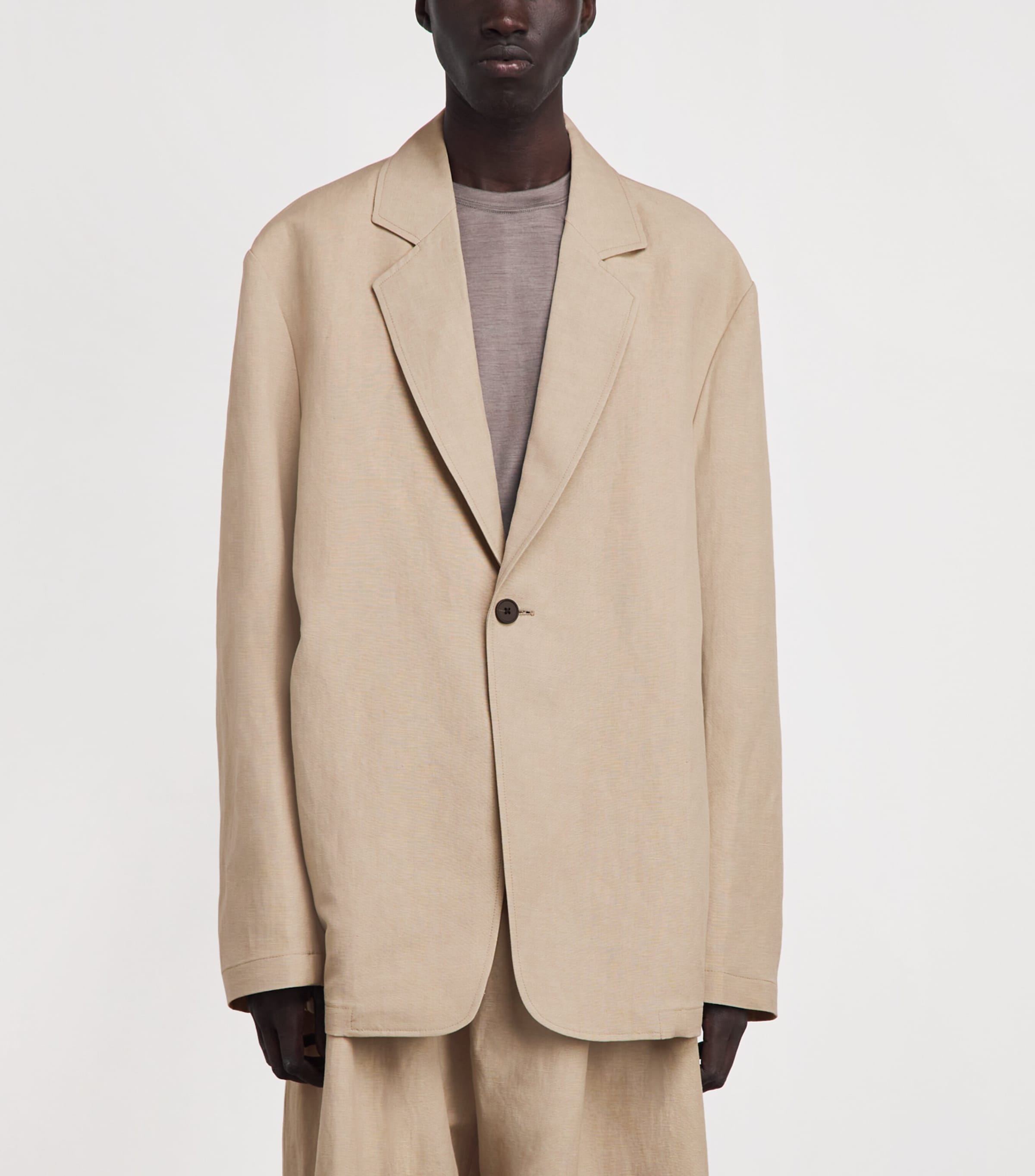 Studio Nicholson Mens Linen-Wool Single-Breasted Blazer Sand Image 4