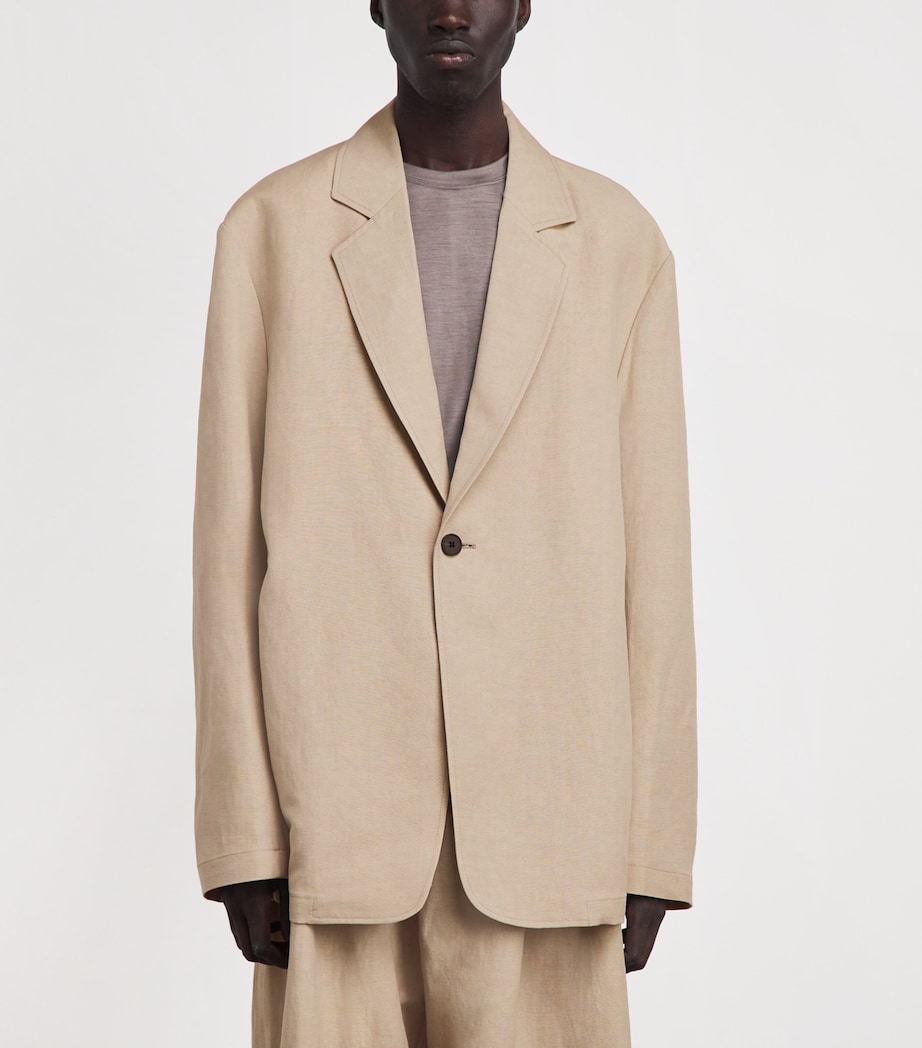 Studio Nicholson Mens Linen-Wool Single-Breasted Blazer Sand Image 4