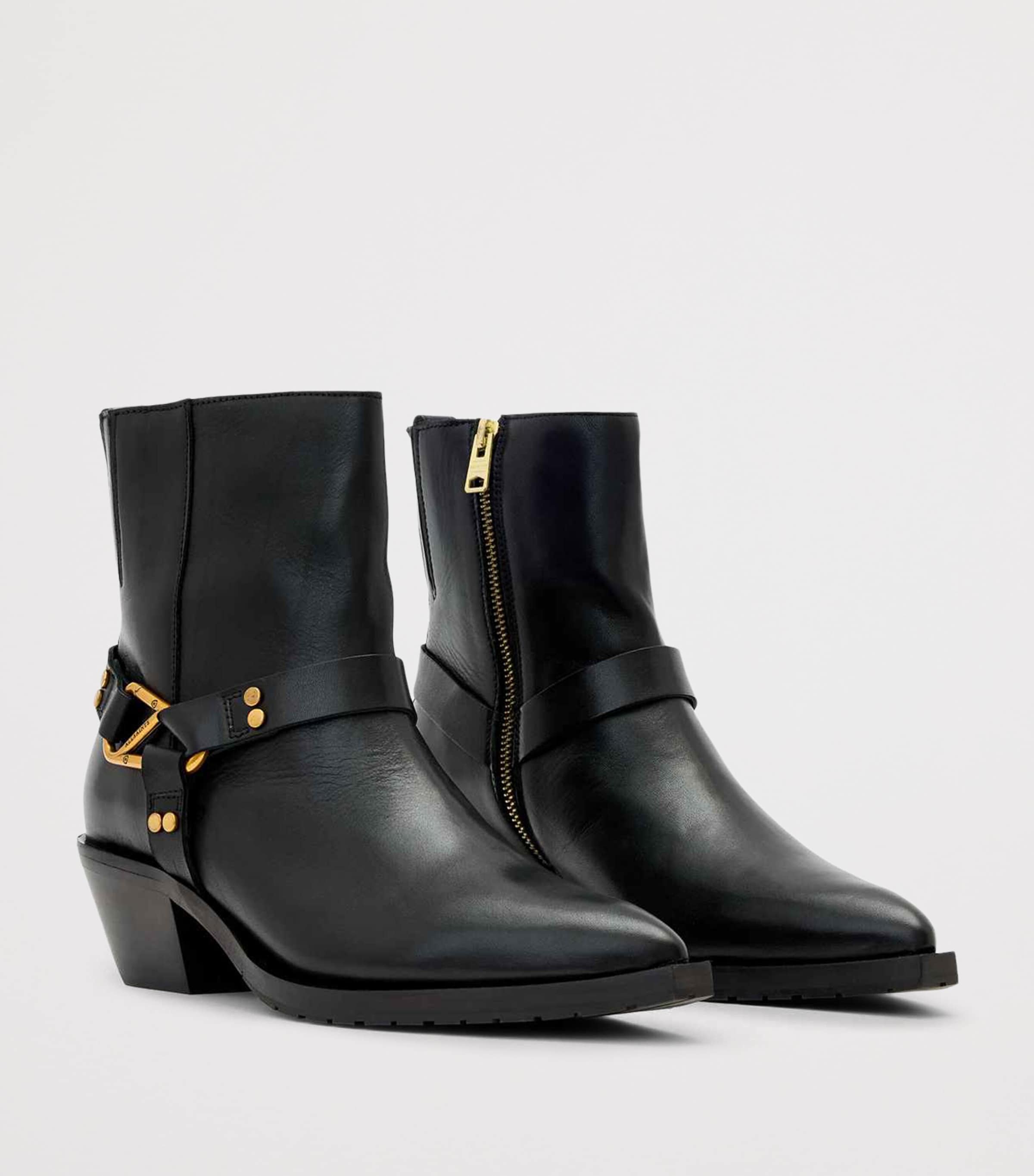 AllSaints Leather Fox Carabiner Boots Black Image 2