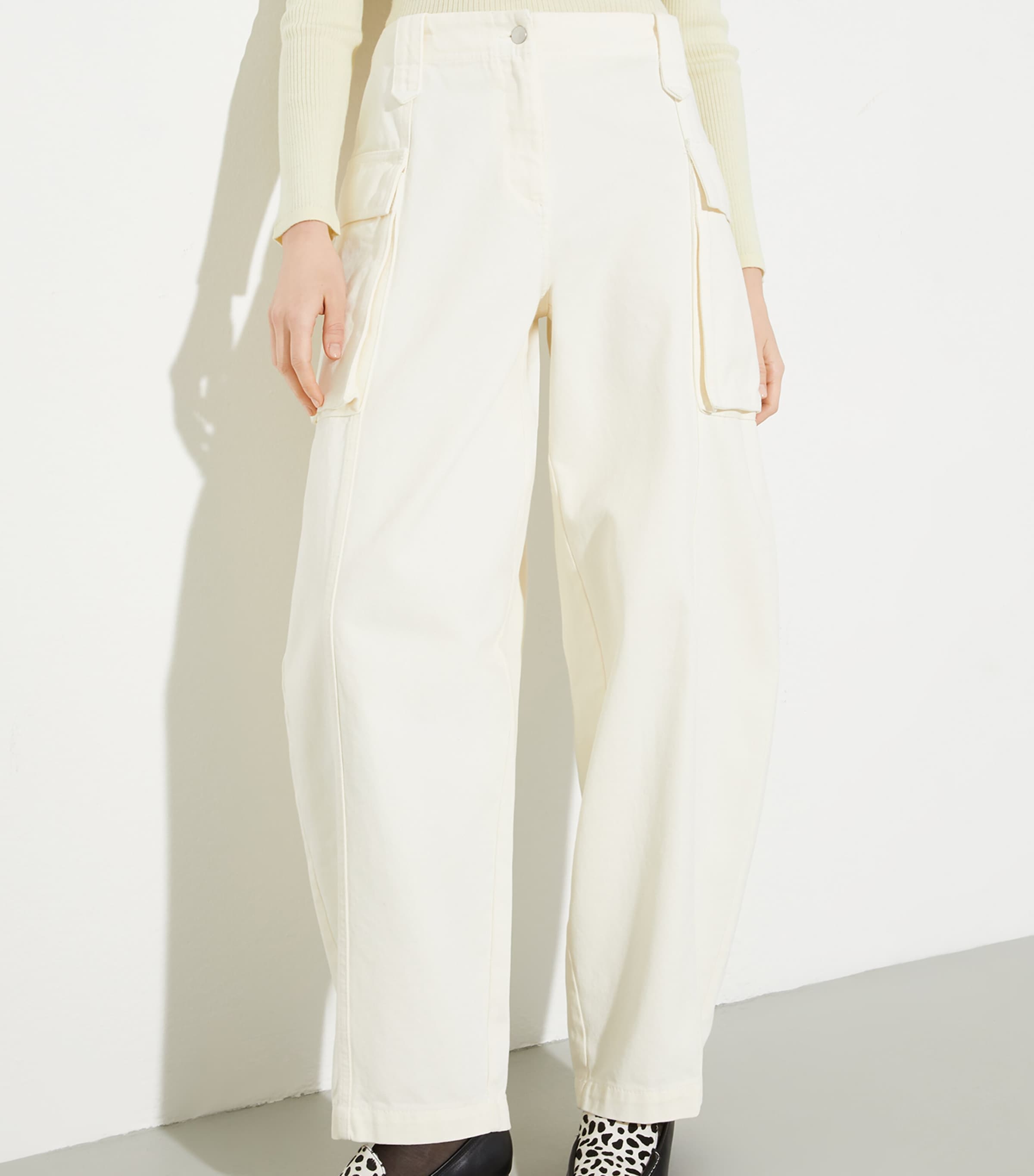 Cotton Cargo Trousers CREAM Image 3