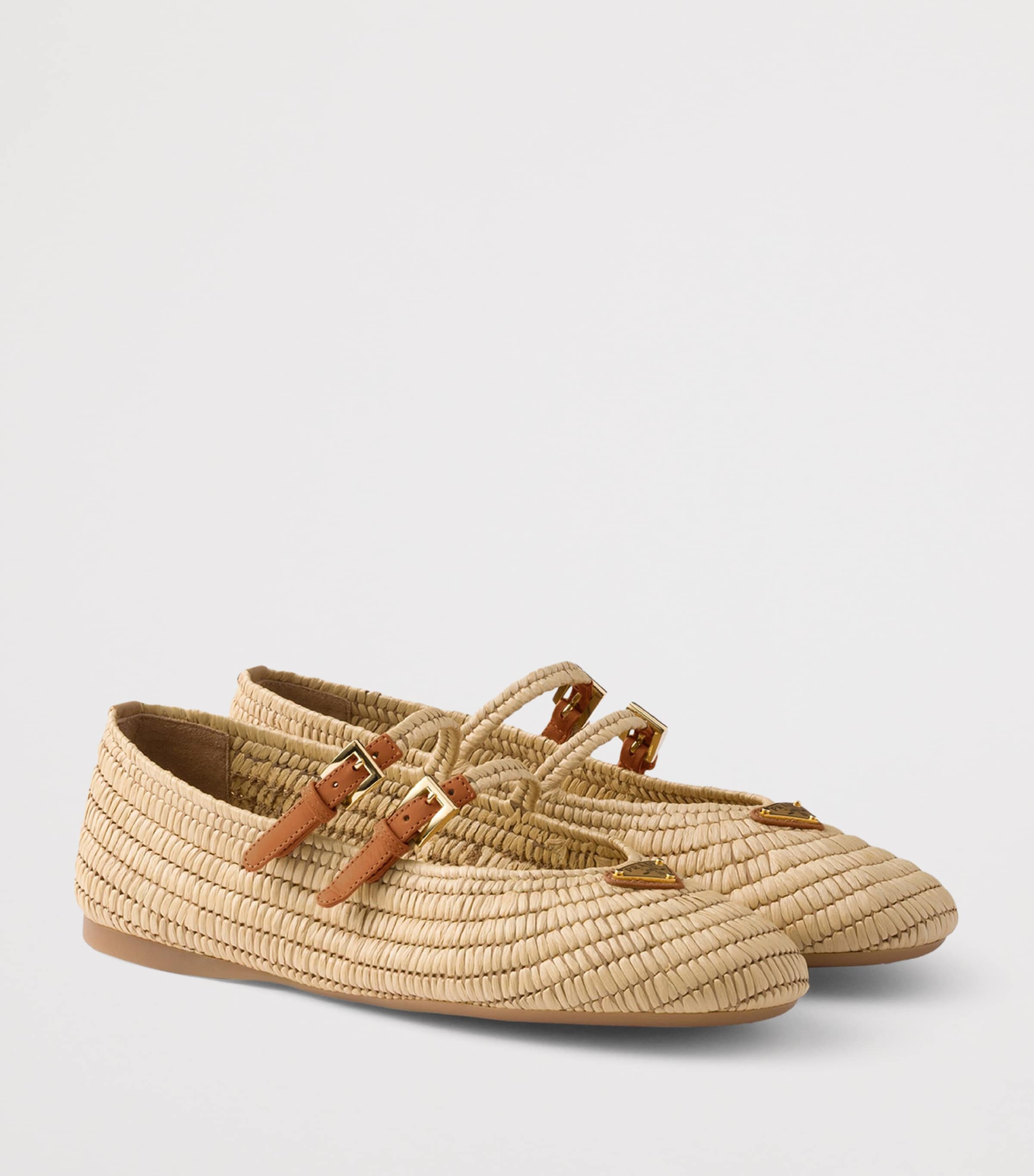 Prada Crochet Triangle Ballet Flats Neutral Image 3
