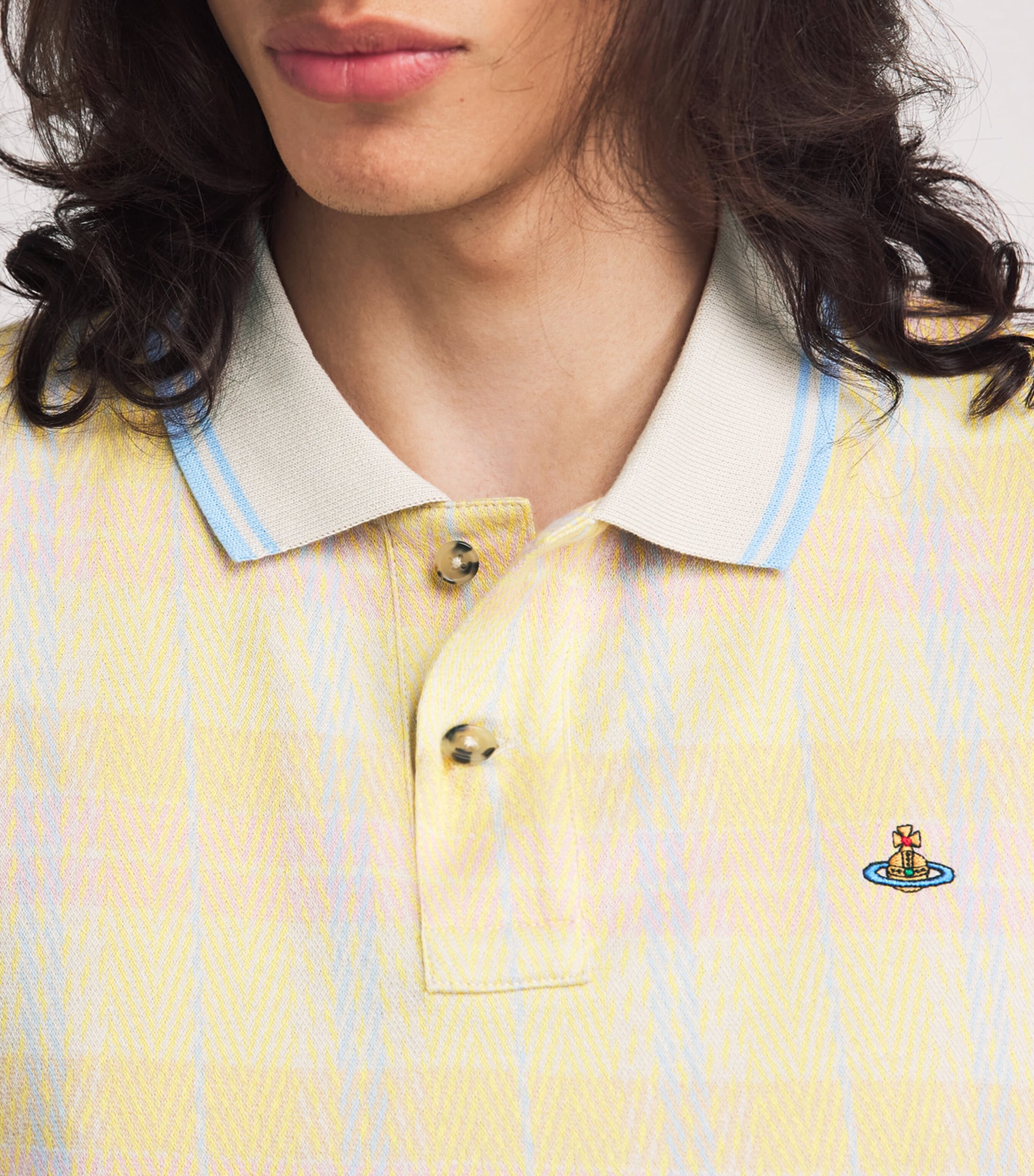 Vivienne Westwood Mens Herringbone Stripe Orb Polo Shirt Hrngbn Strp Image 3