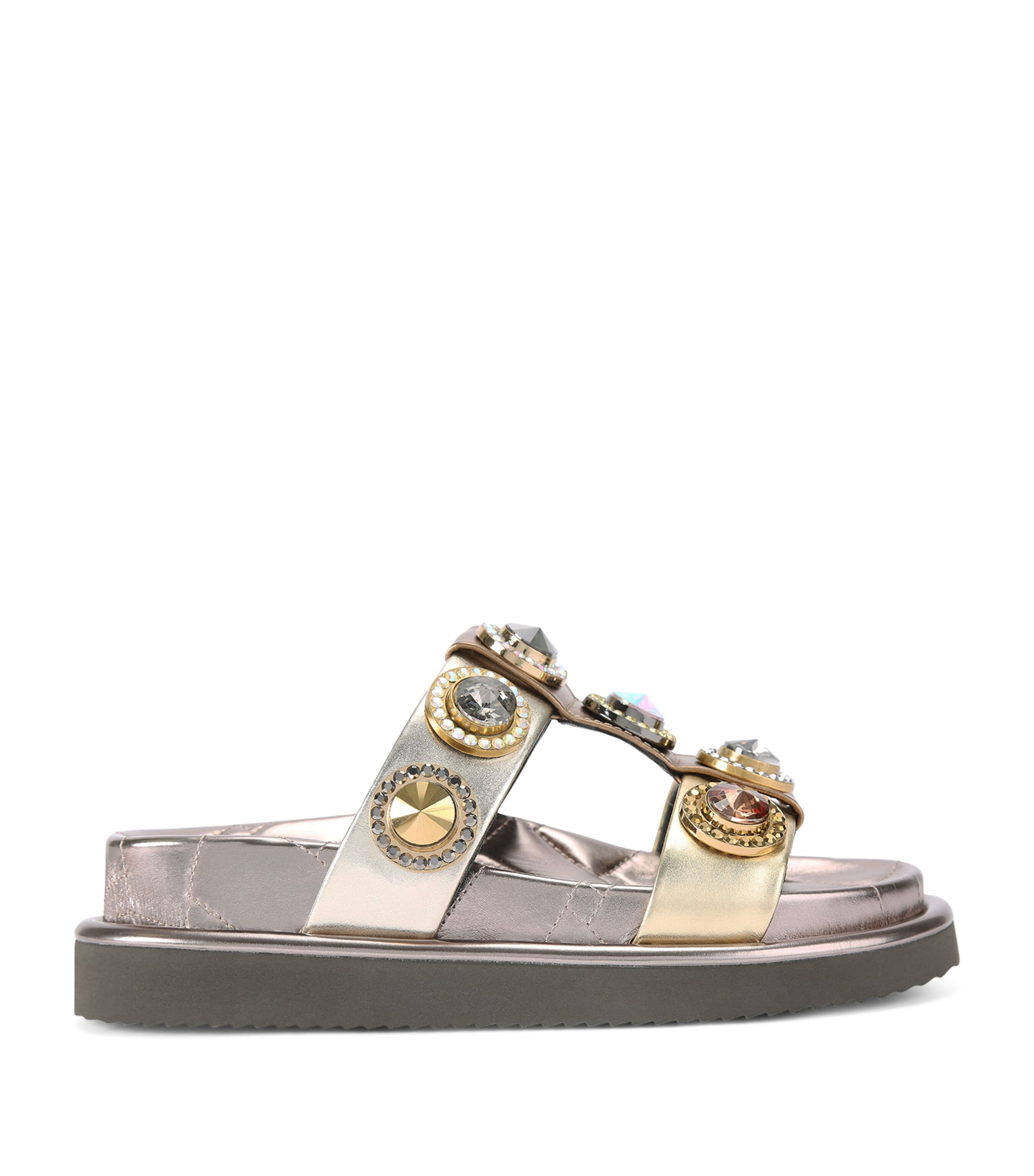 Kurt Geiger London Leather Orson Crystal Sandals | Women Shoes | Sandals | Flat Sandals | Designers | Kurt Geiger London