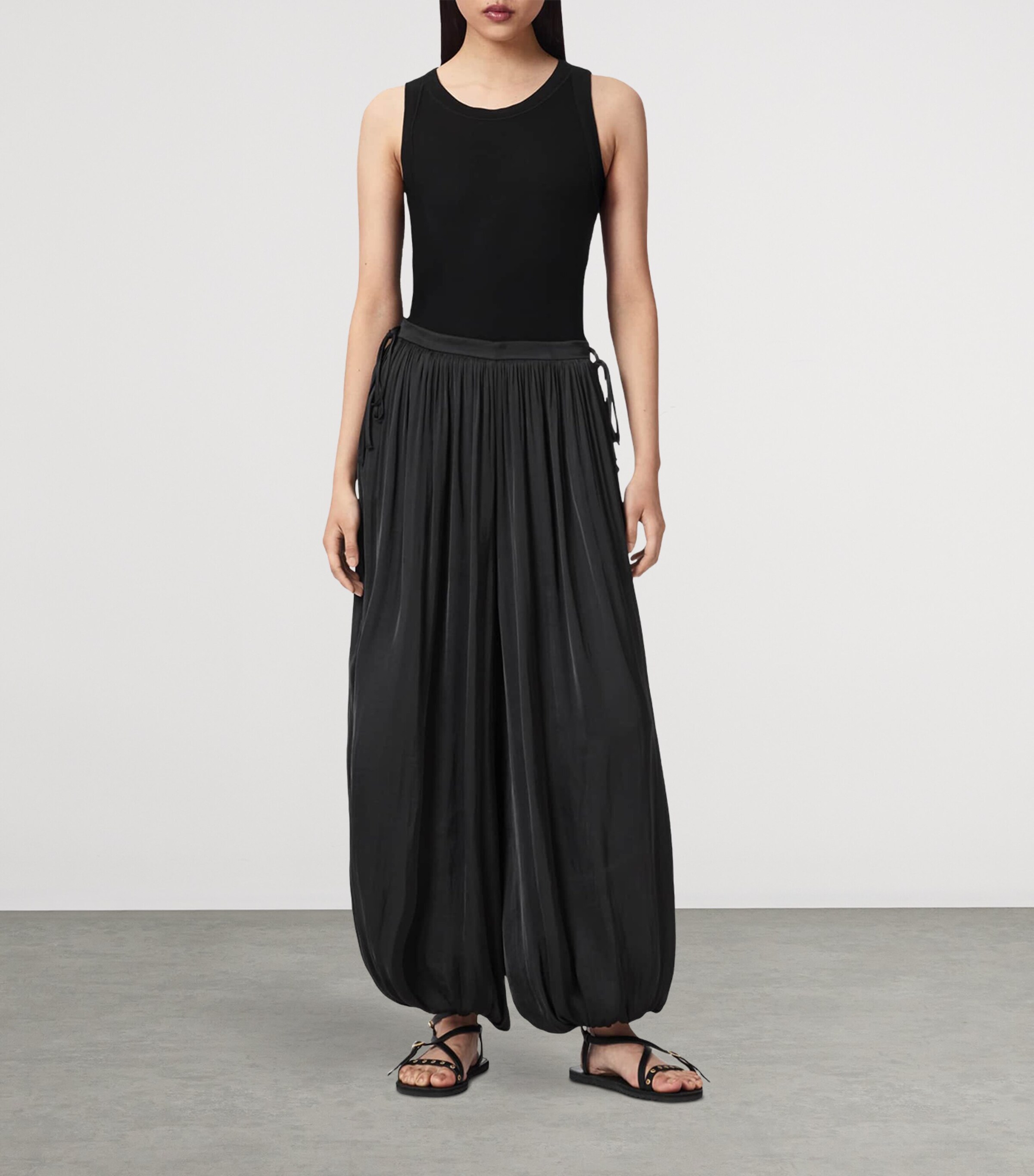 AllSaints Womens Eshe Barrel-Leg Trousers Black Image 2