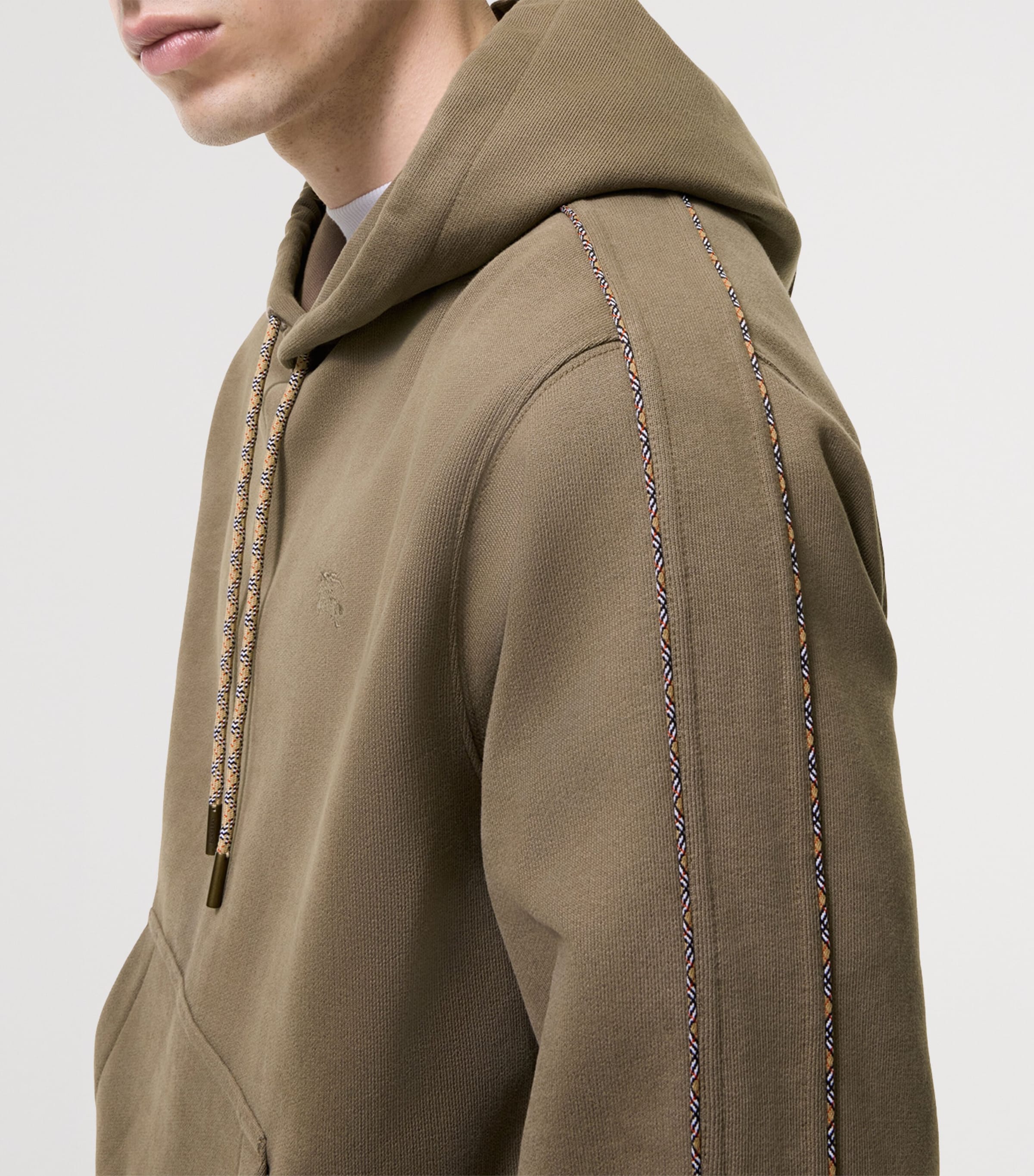 Burberry Mens Cotton Check-Piping Slim Hoodie Finch Brown Image 3