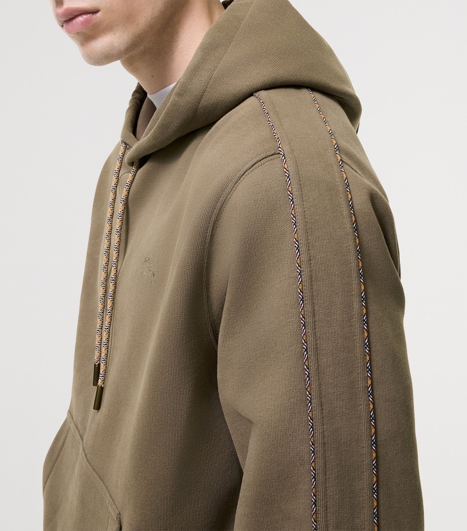Burberry Mens Cotton Check-Piping Slim Hoodie Finch Brown Image 3