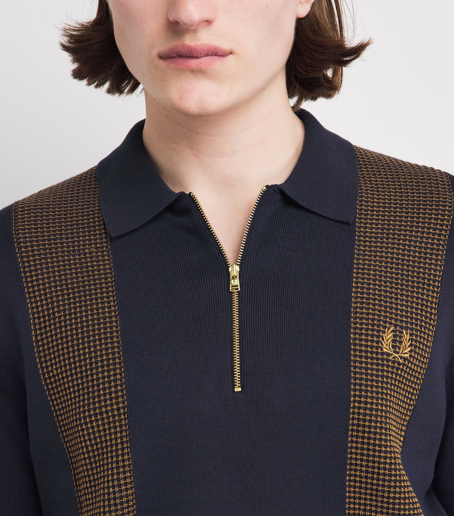 Fred Perry Mens Cotton Panelled Zip-Up Polo Shirt Navy Image 3