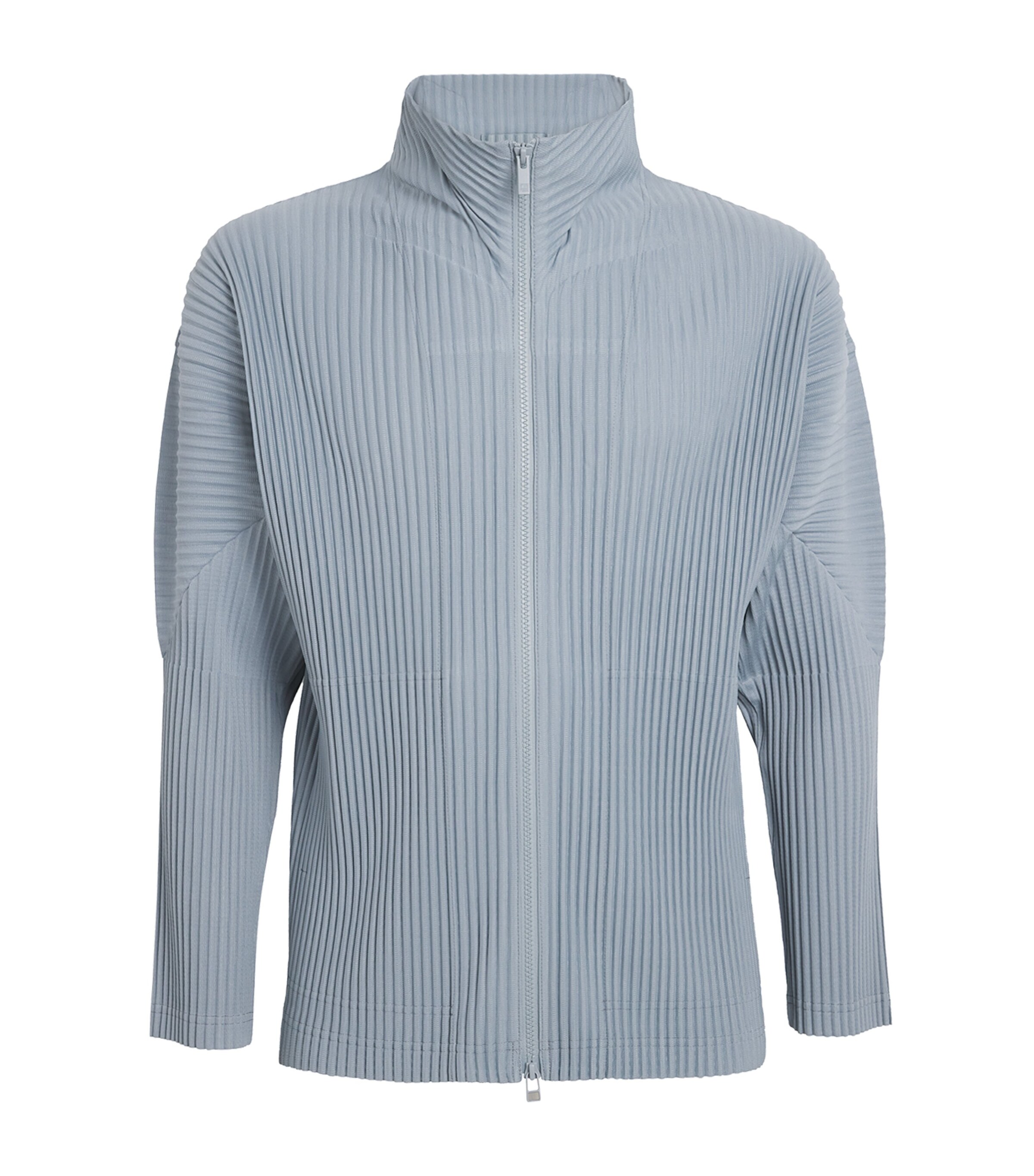 Homme Plissé Issey Miyake Mens Pleated Zip-Up Cardigan Gray Blue Image 1