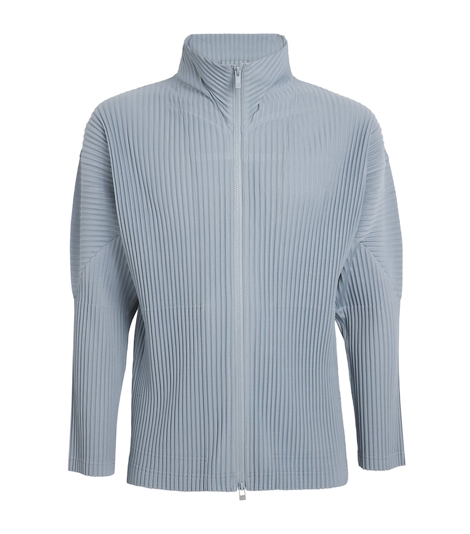 Homme Plissé Issey Miyake Mens Pleated Zip-Up Cardigan Gray Blue Image 1