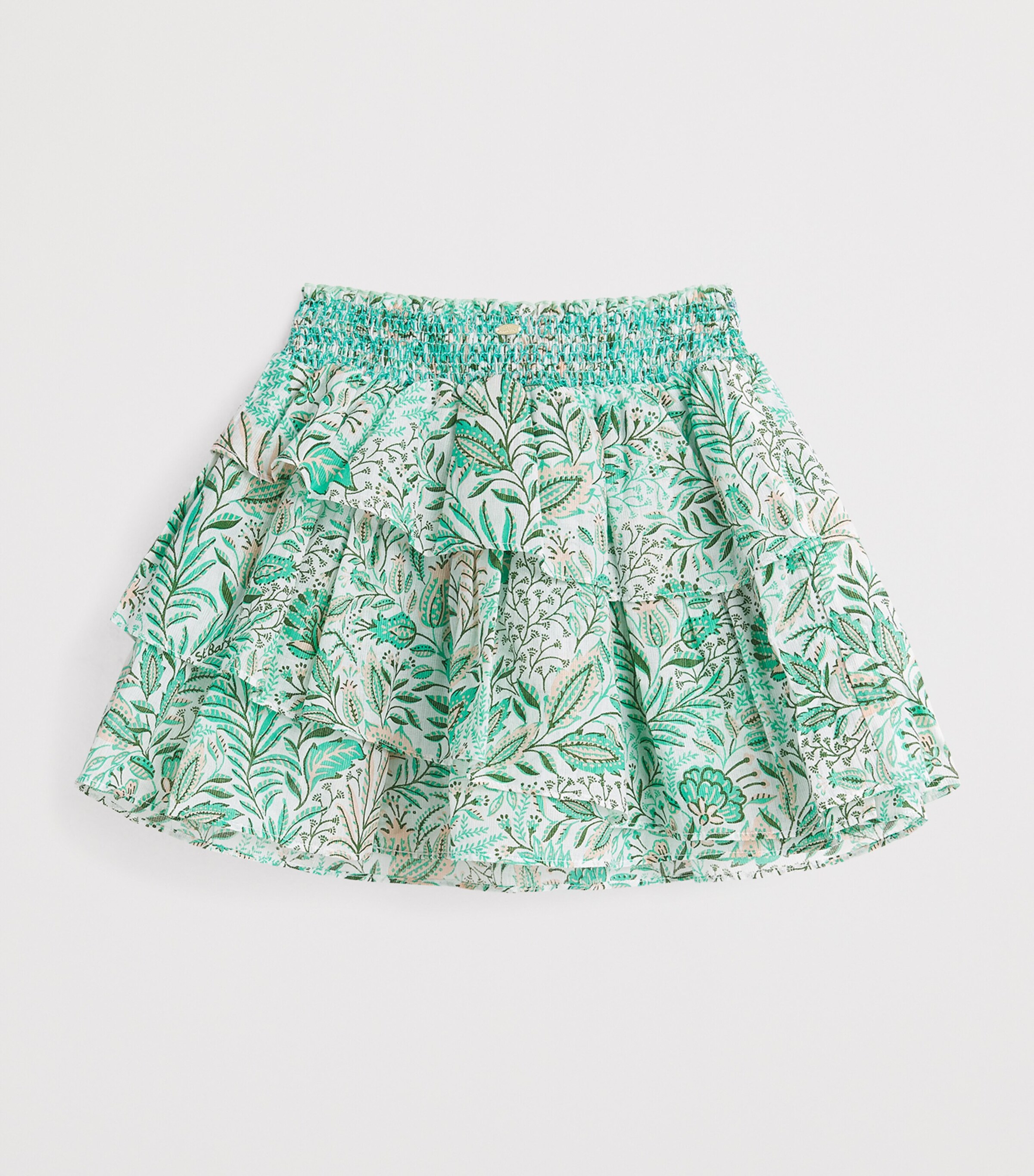 Poupette St Barth Kids Cotton-Blend Tiered Mini Skirt (4-12 Years) Green Palmarosa Image 2