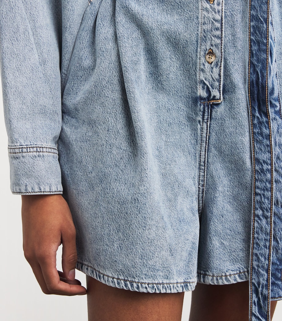 Cotton-Blend Denim Belted Playsuit 793INDIGO Image 4