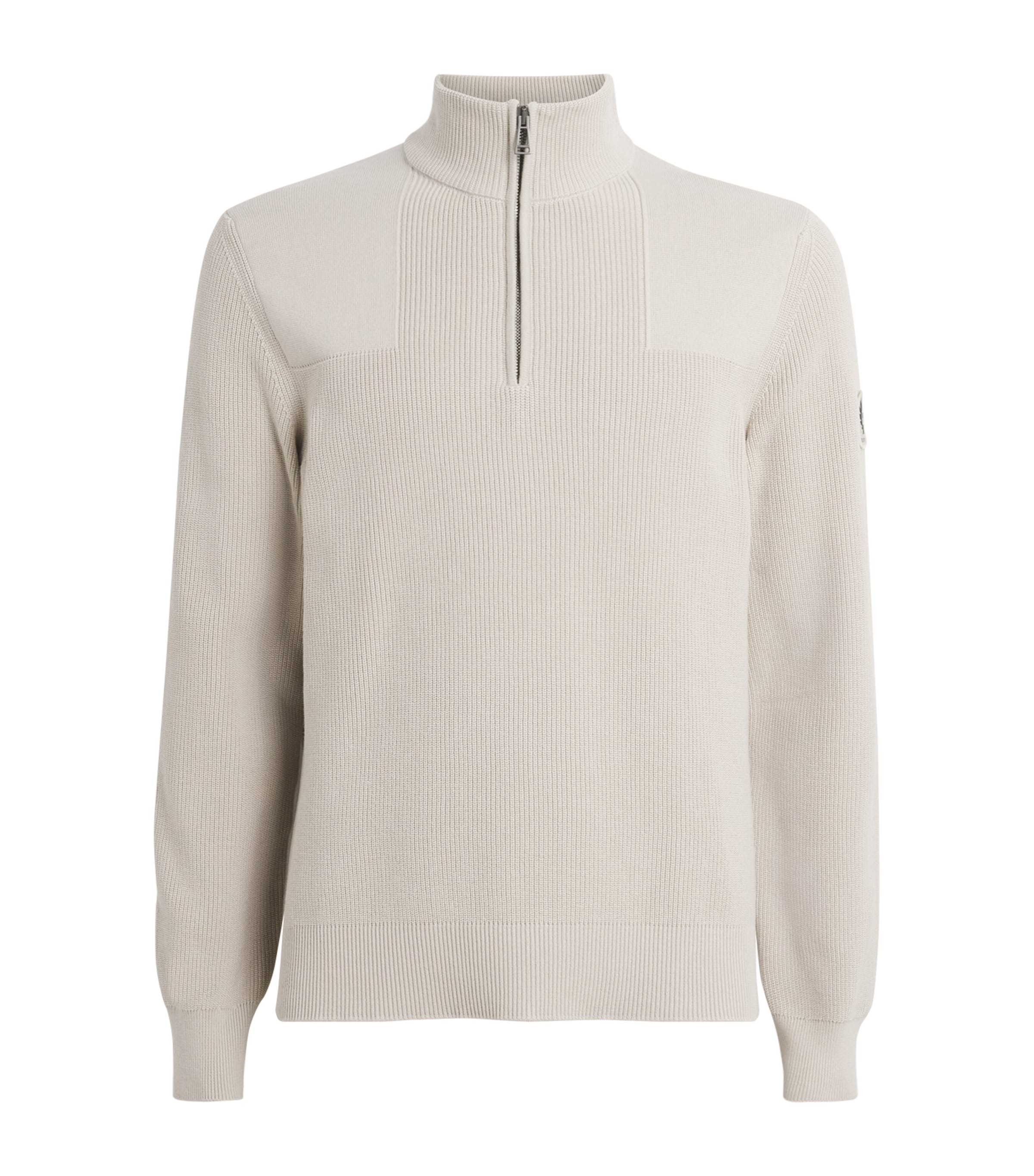 Belstaff Mens Organic Cotton Commander Quarter-Zip Sweater Silver Birchsvrbc Image 1