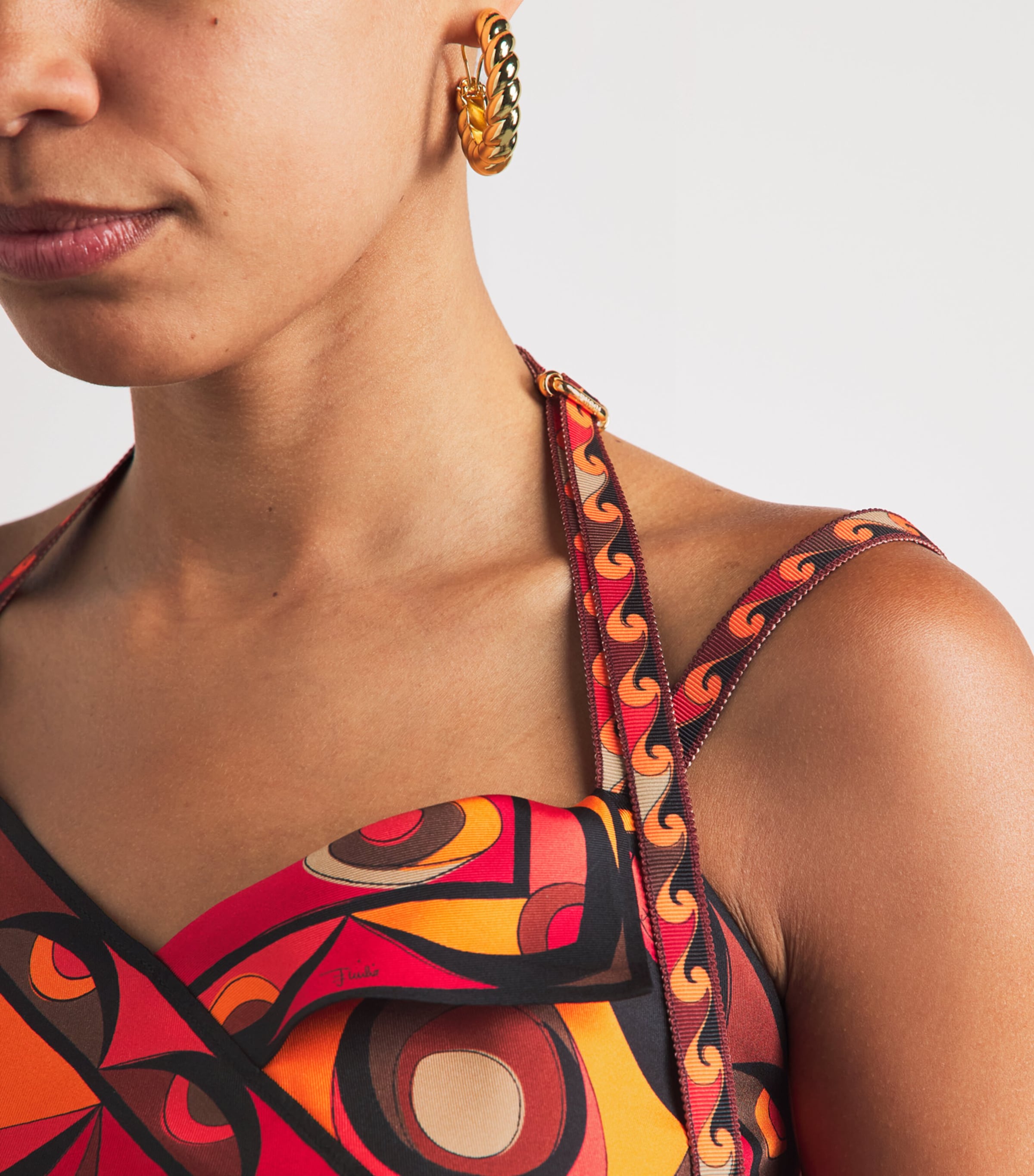 PUCCI Womens Silk Occhi Print Scarf Top Orange Image 3