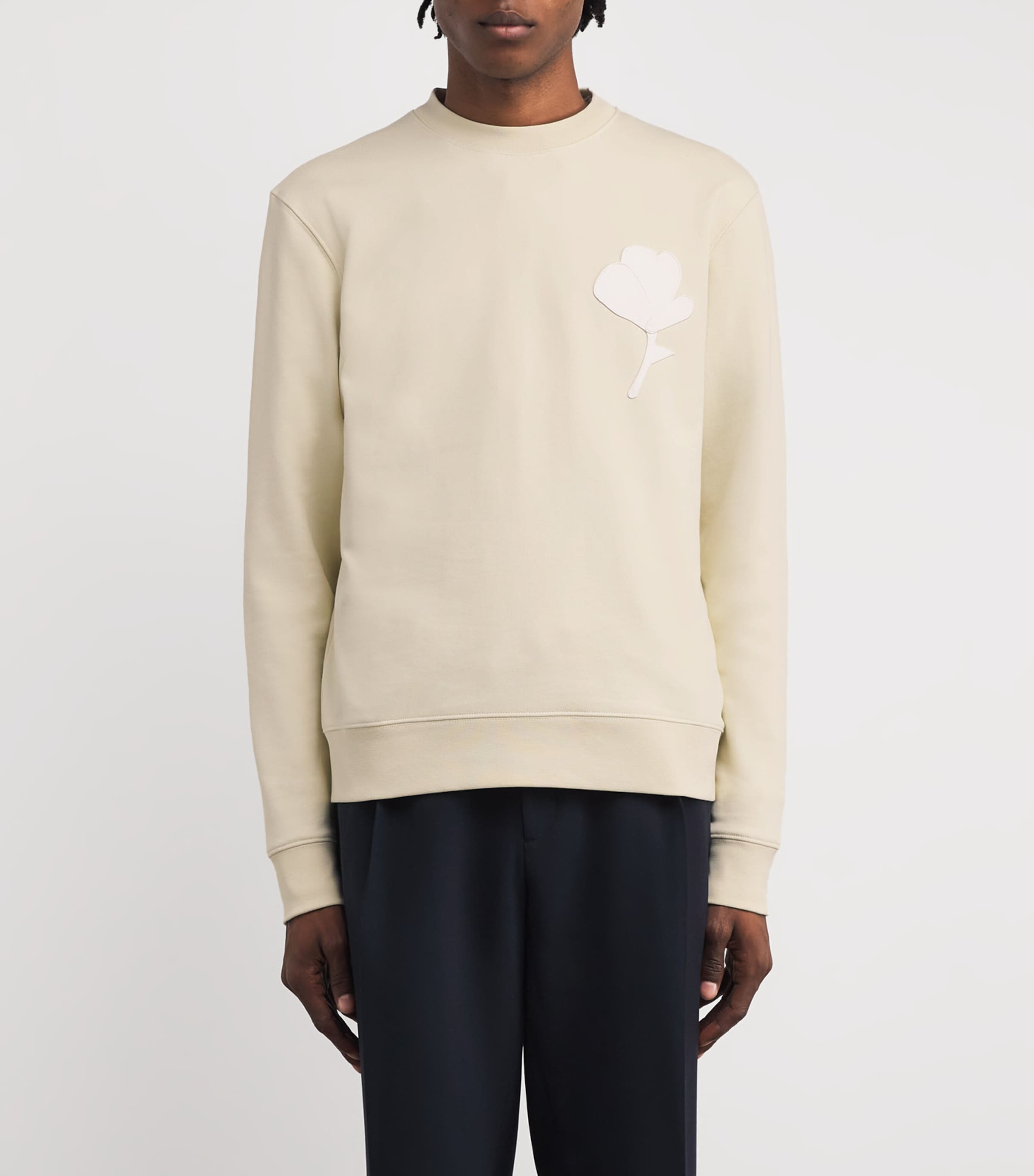 Cotton Floral-Patch Sweatshirt BUTTER CREAM Image 3