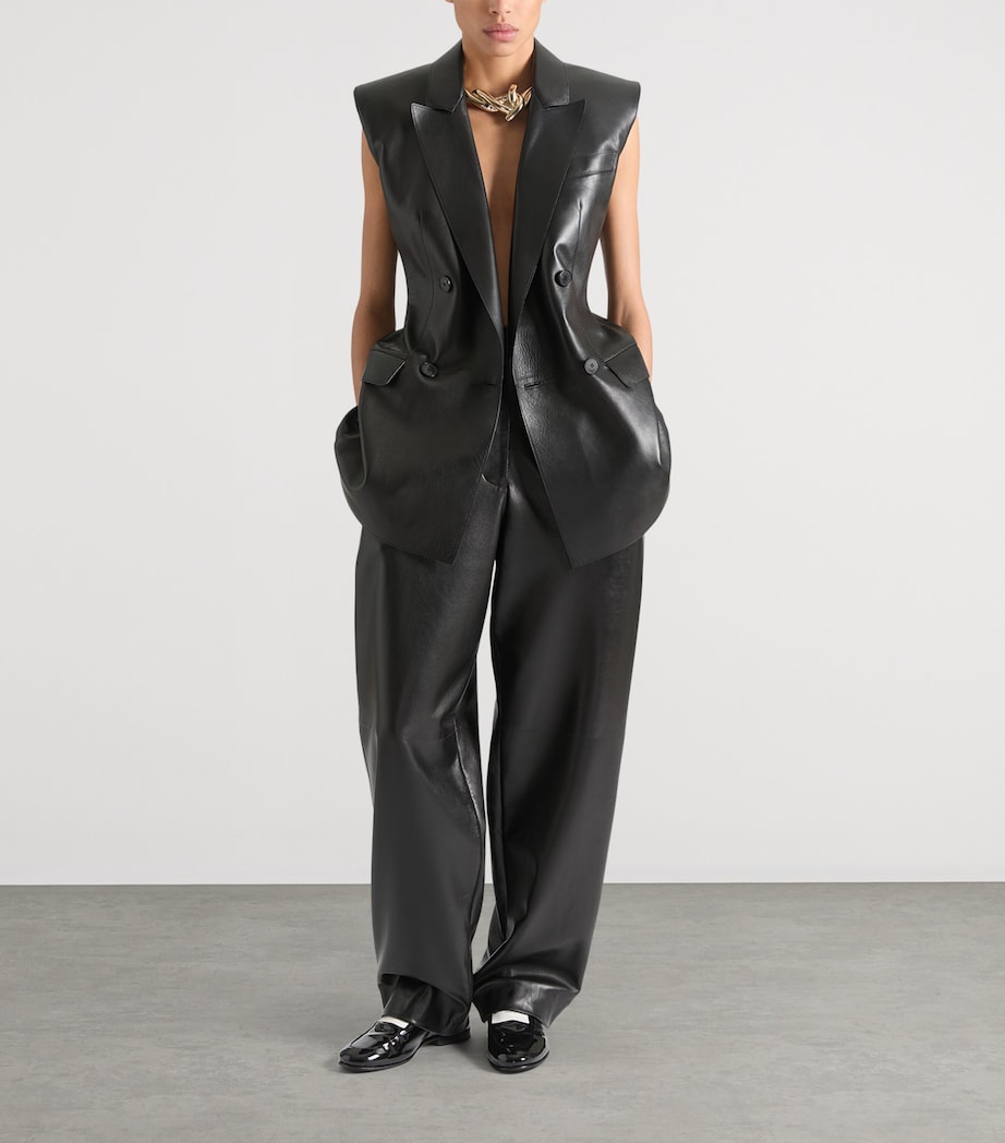 Sleeveless Leather Jacket BLACK Image 2