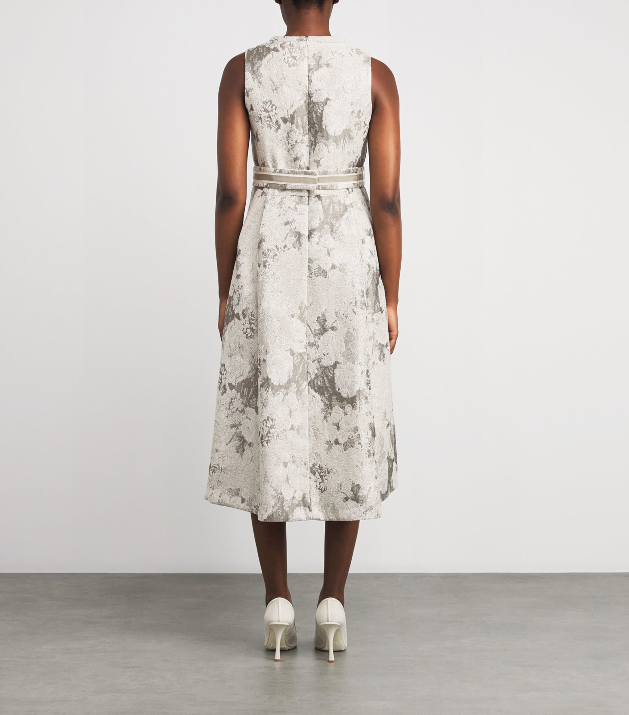Metallic Jacquard Midi Dress ECRU Image 3
