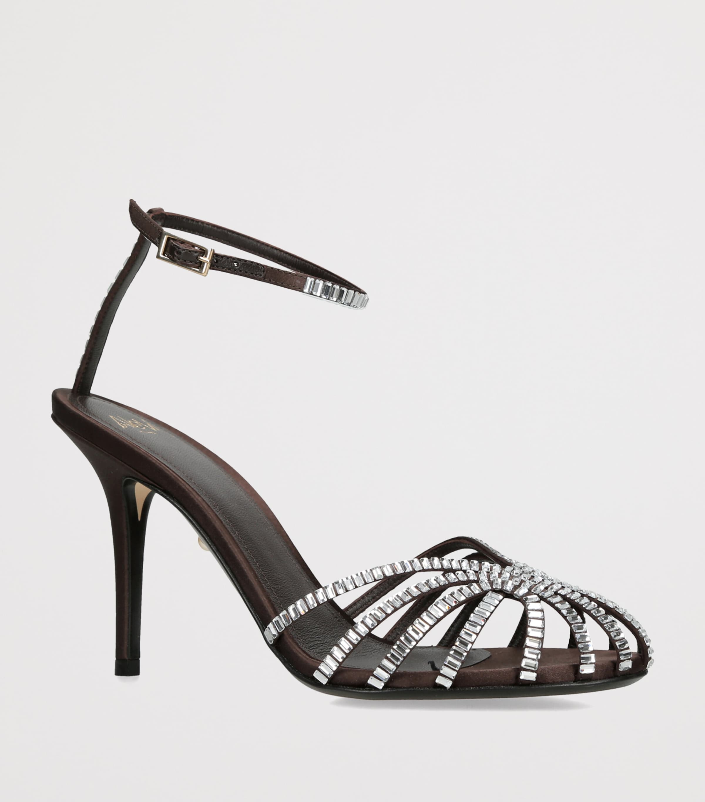 Alevì Satin Penelope Xtal Heeled Sandals 95 Dark Brown Image 2