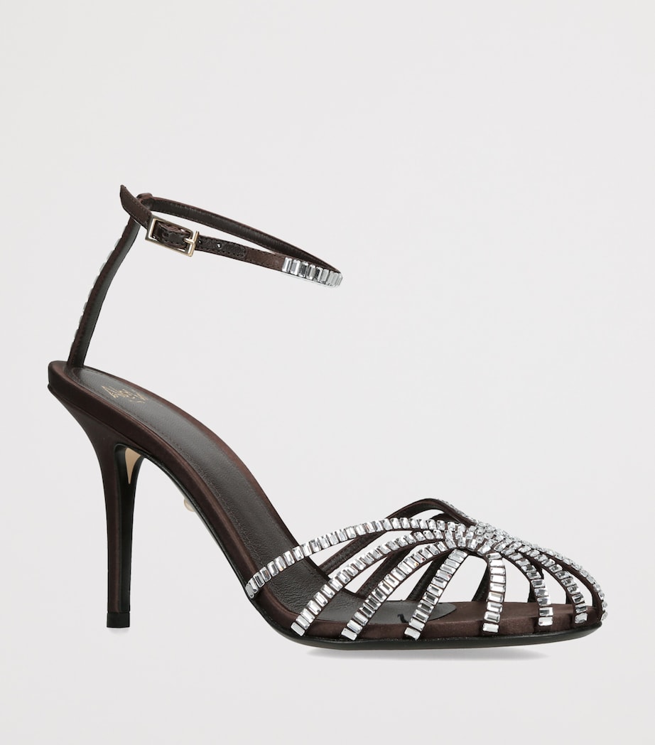 Alevì Satin Penelope Xtal Heeled Sandals 95 Dark Brown Image 2