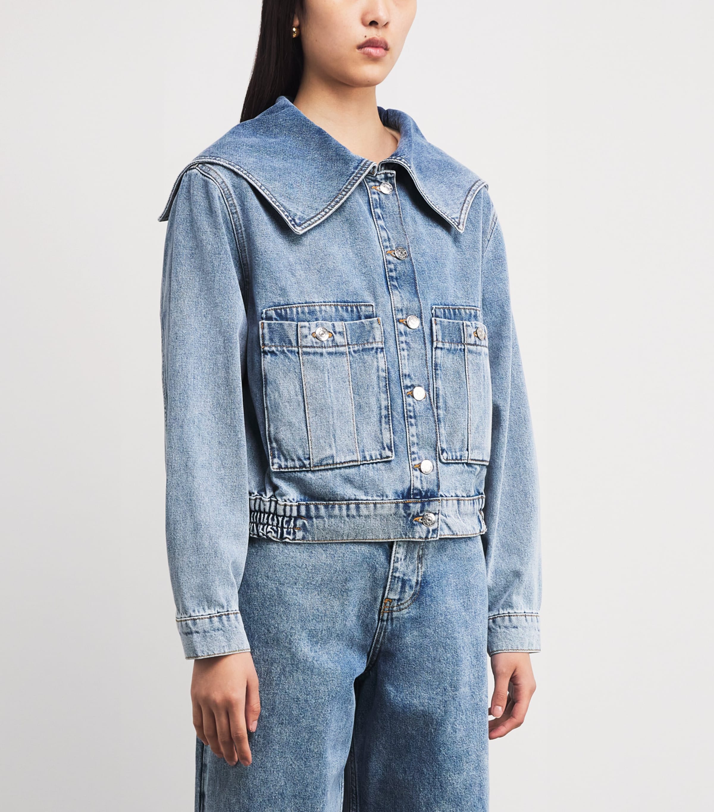 Oversized Collar Denim Jacket BLUE DENIM Image 3